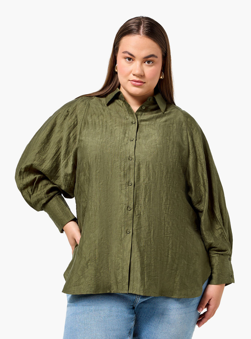 قميص جاكار بقصّة مريحة وأكمام مغايرة مقاس كبير من أولا بوبكن-women-clothing-shirtsandblouses-shirts-image-2