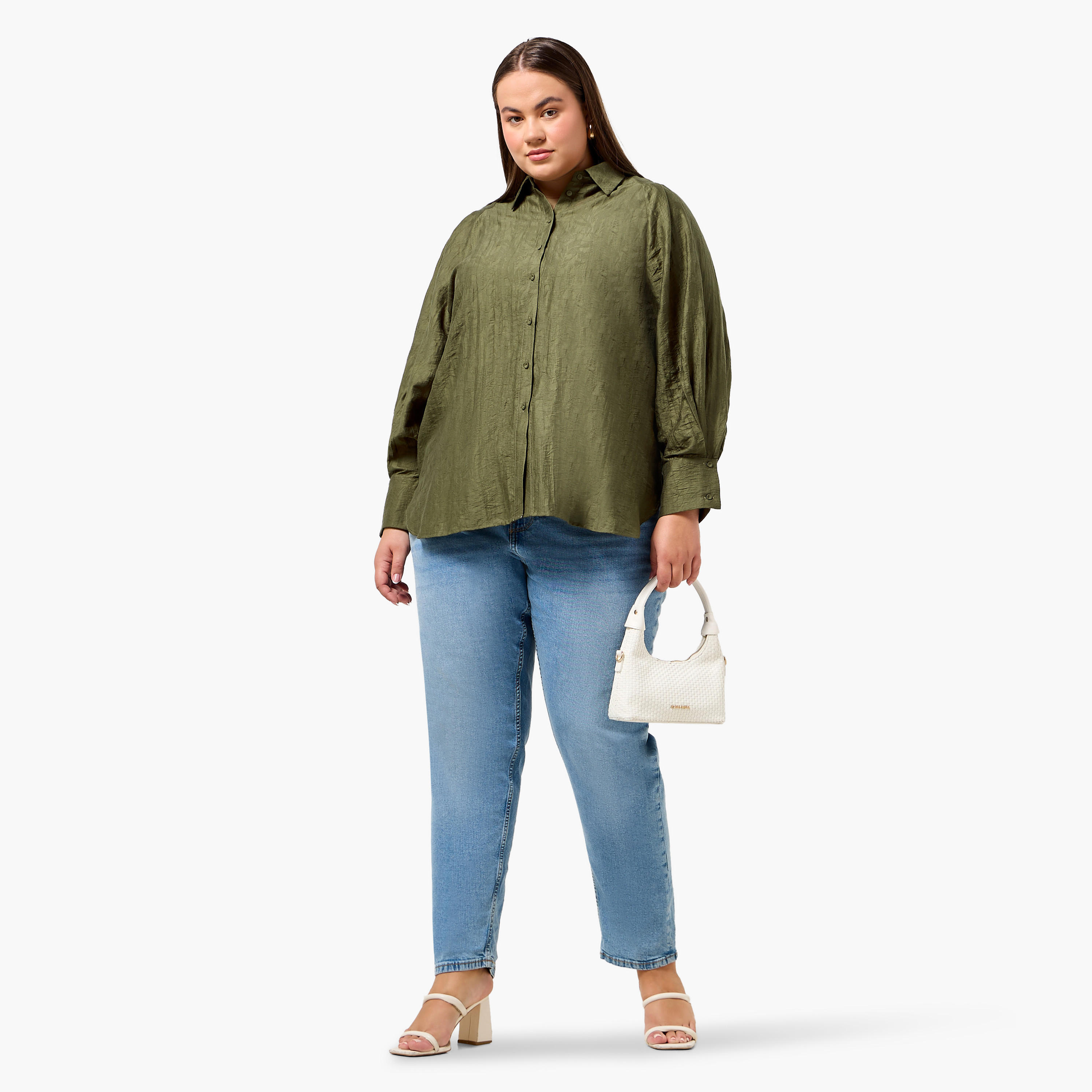 Ulla Popken Plus Size Relaxed Fit Jacquard Shirt with Raglan Sleeves-women-clothing-shirtsandblouses-shirts-image-4