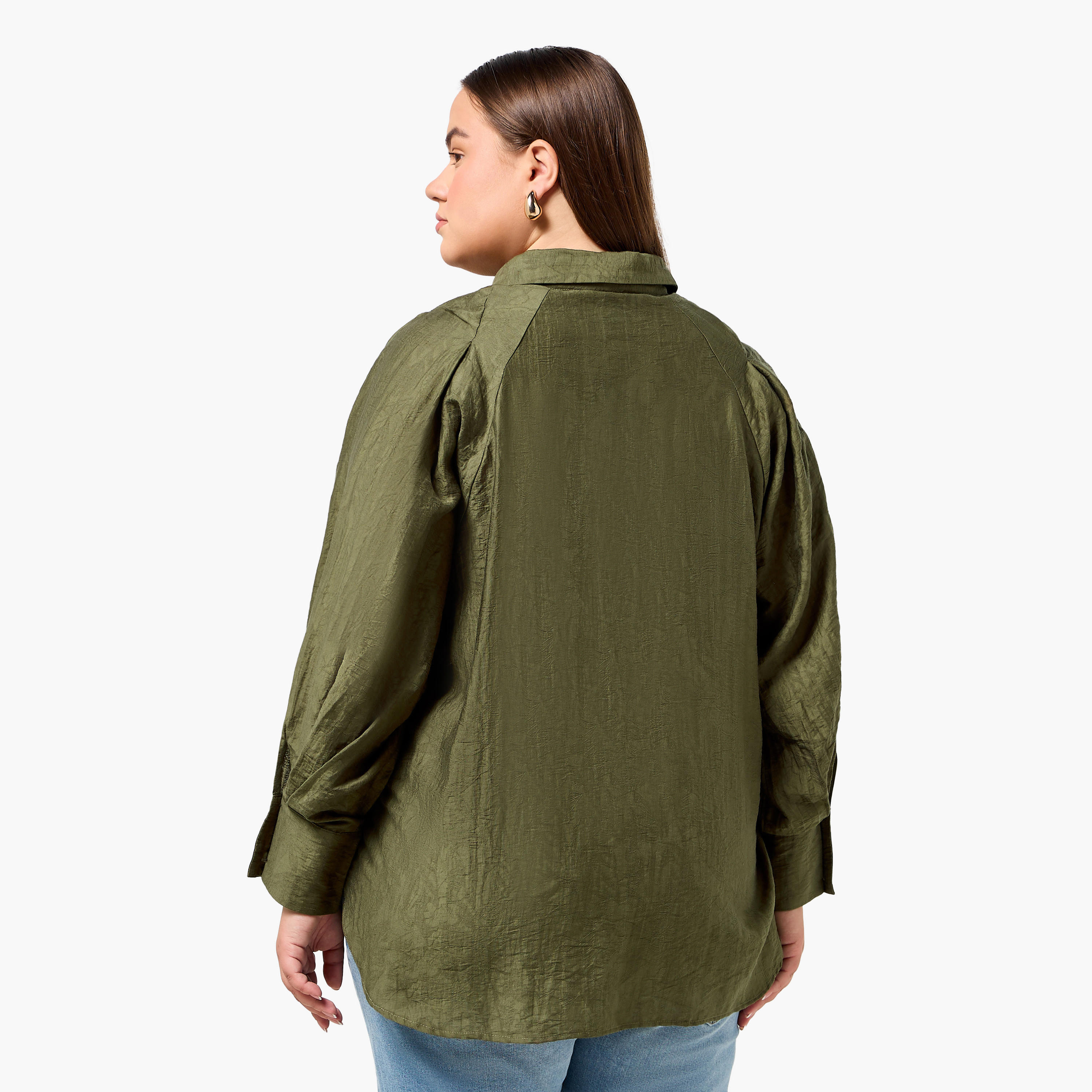 Ulla Popken Plus Size Relaxed Fit Jacquard Shirt with Raglan Sleeves-women-clothing-shirtsandblouses-shirts-image-5