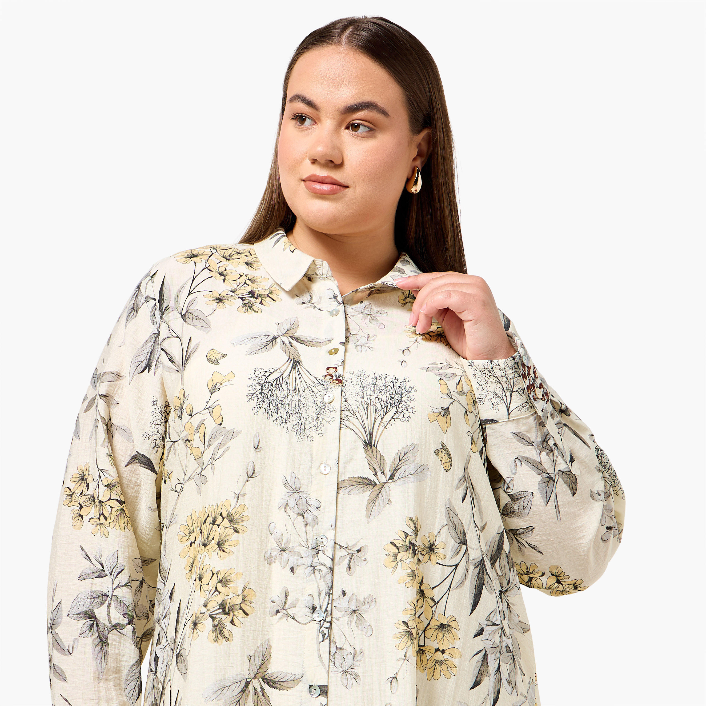 فستان قميص نسائي من مزيج الكتان بطبعات زهور بمقاسات كبيرة من أولا بوبكن-women-clothing-dresses-image-5