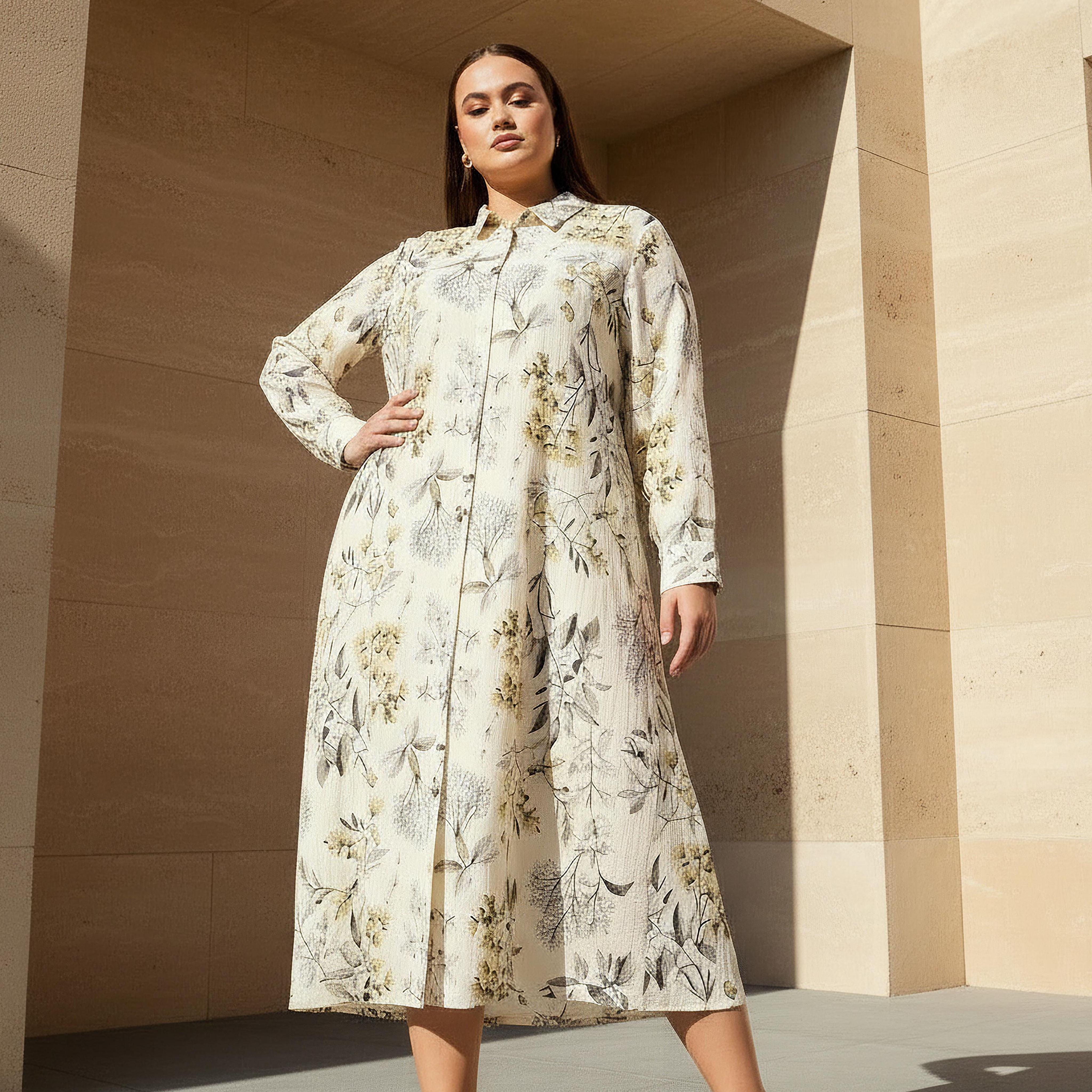 فستان قميص نسائي من مزيج الكتان بطبعات زهور بمقاسات كبيرة من أولا بوبكن-women-clothing-dresses-image-1