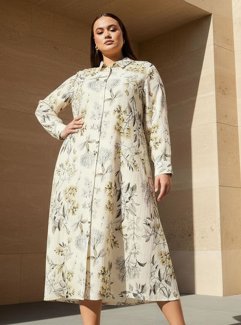 فستان قميص نسائي من مزيج الكتان بطبعات زهور بمقاسات كبيرة من أولا بوبكن-women-clothing-dresses-image-1