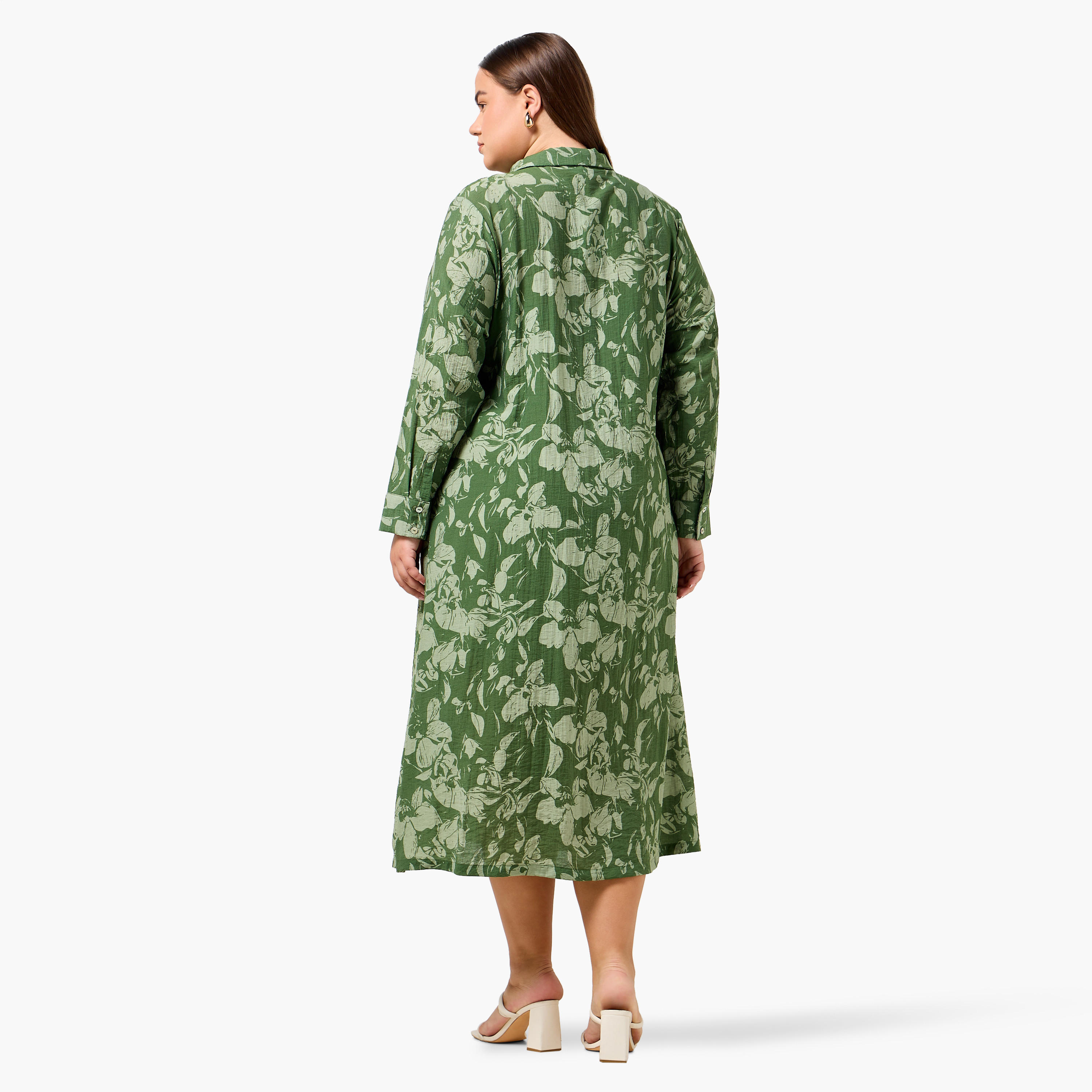 Ulla Popken Plus Size Floral Print Women Linen Blend Shirt Dress-women-clothing-dresses-image-5