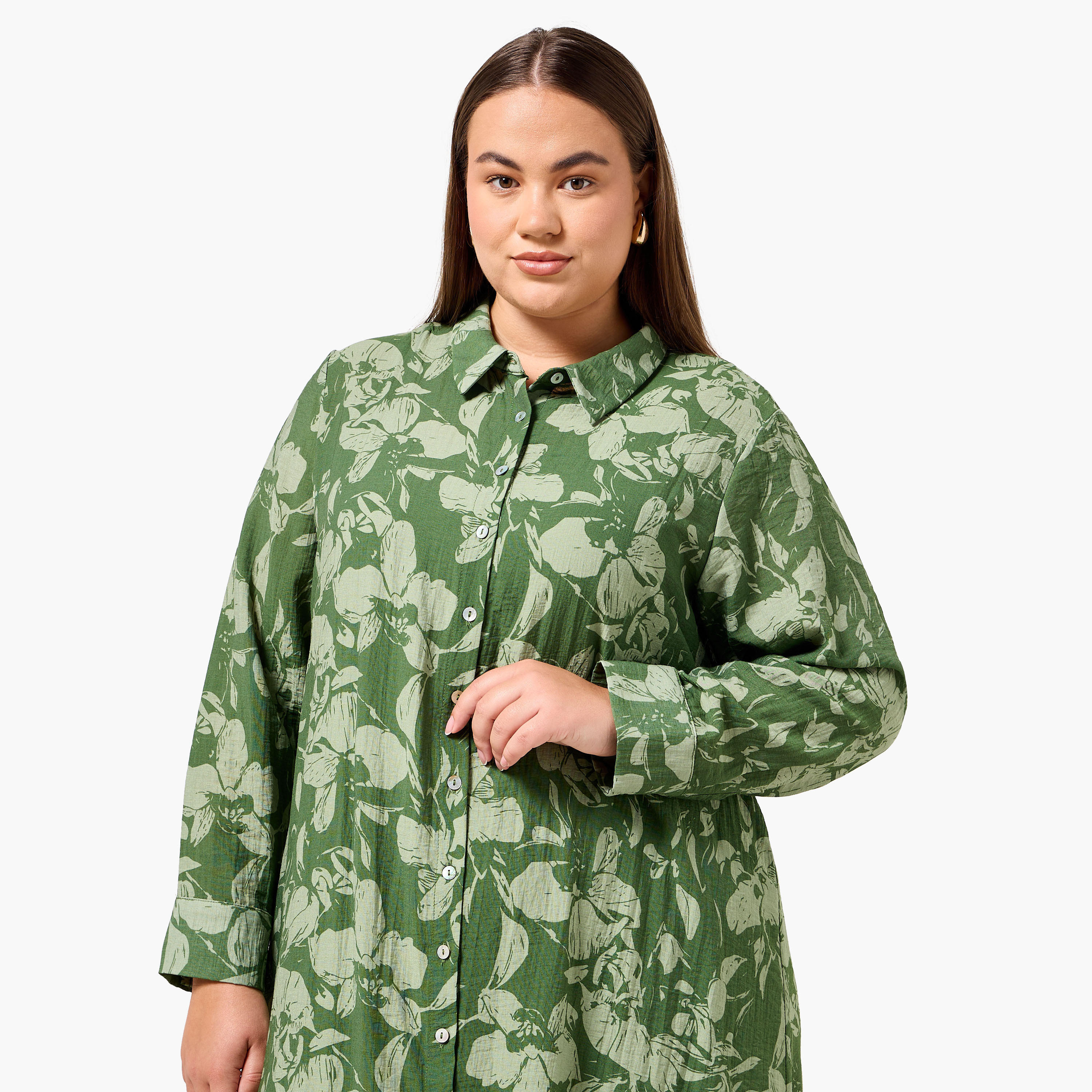 فستان قميص نسائي من مزيج الكتان بطبعات زهور بمقاسات كبيرة من أولا بوبكن-women-clothing-dresses-image-6