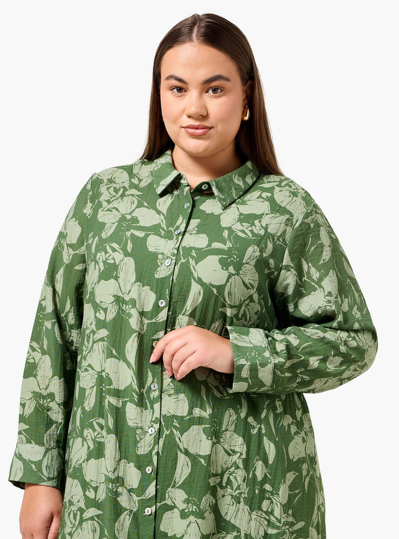 Ulla Popken Plus Size Floral Print Women Linen Blend Shirt Dress-women-clothing-dresses-image-6