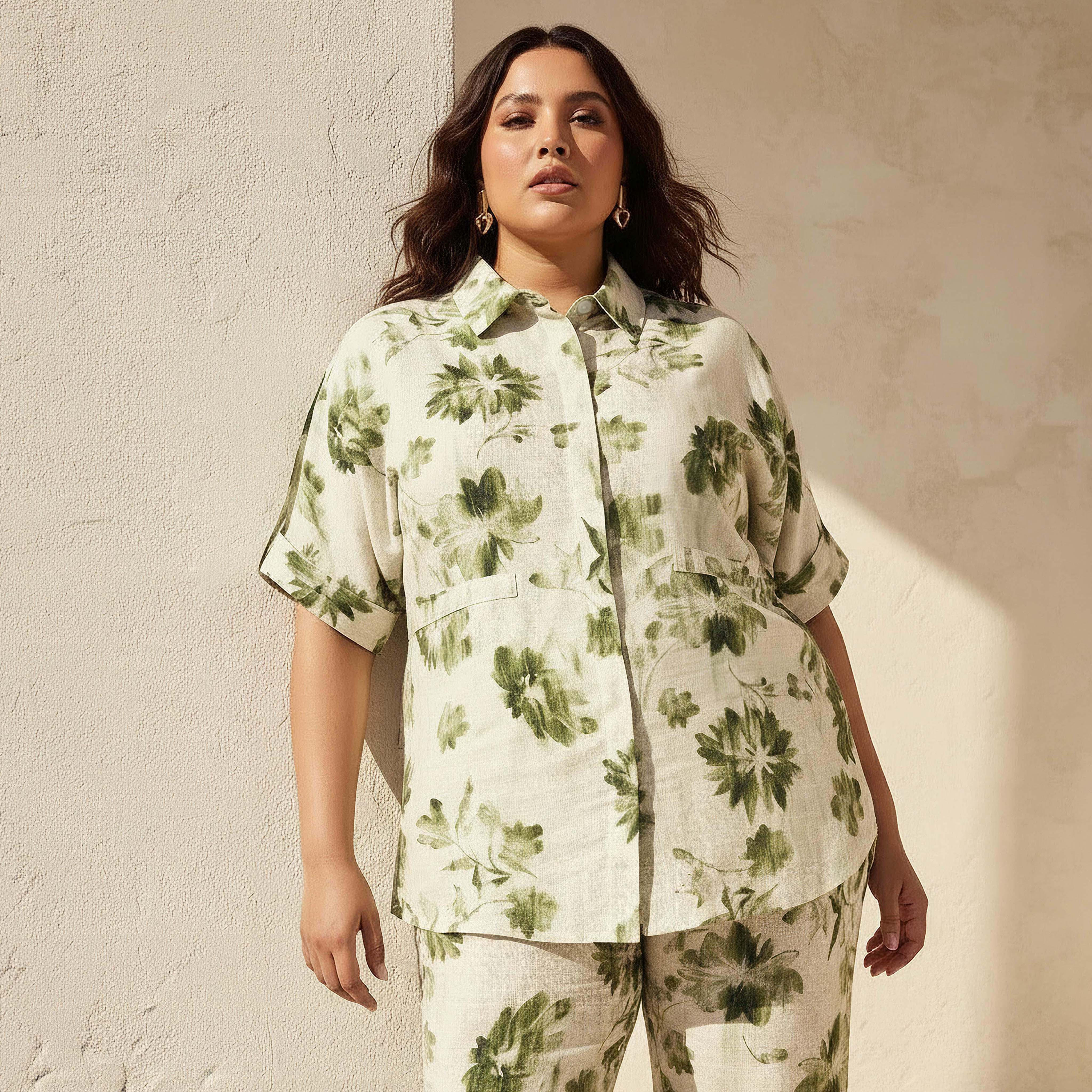 Ulla Popken Relaxed Fit Tie-Up Detail Shirt with Floral Print-women-clothing-shirtsandblouses-shirts-image-1