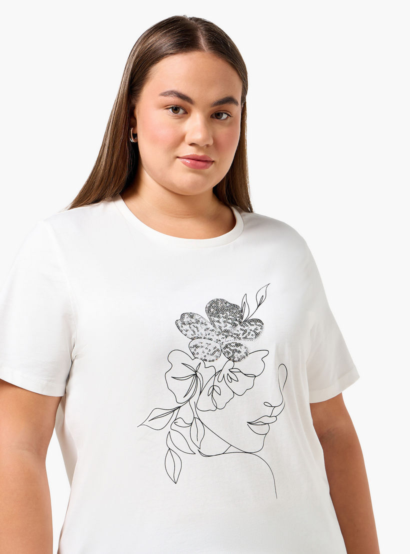 Ulla Popken Relaxed Fit Cotton T-shirt with Floral Print-women-clothing-tshirts-image-5