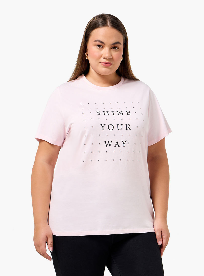 Ulla Popken Relaxed Fit Cotton T-shirt with Slogan Print-women-clothing-tshirts-image-1