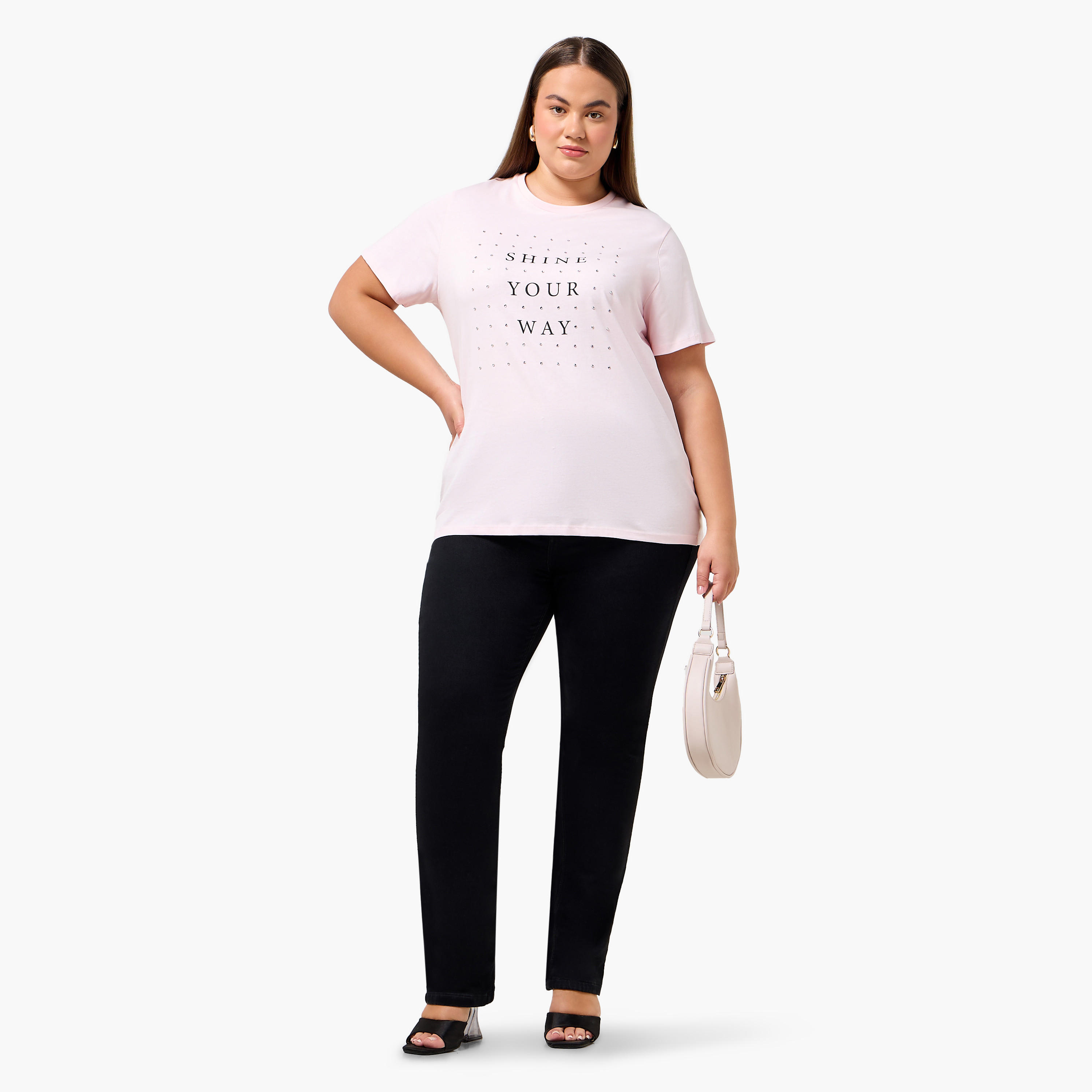 Ulla Popken Relaxed Fit Cotton T-shirt with Slogan Print-women-clothing-tshirts-image-3