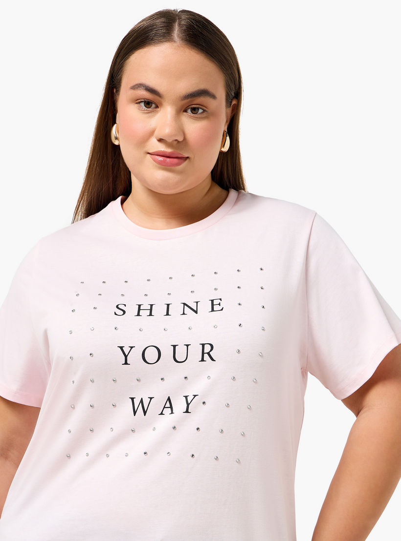 Ulla Popken Relaxed Fit Cotton T-shirt with Slogan Print-women-clothing-tshirts-image-5