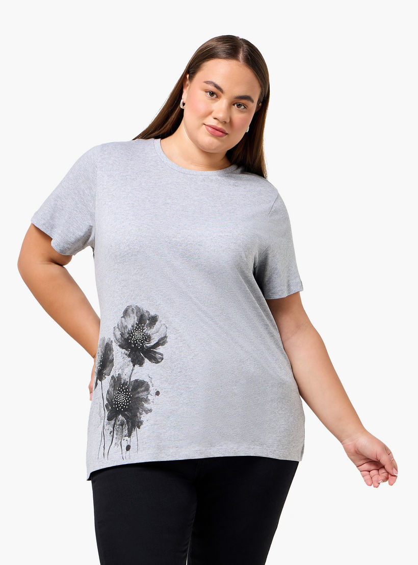 Ulla Popken Relaxed Fit Cotton T-shirt with Floral Print-women-clothing-tshirts-image-1