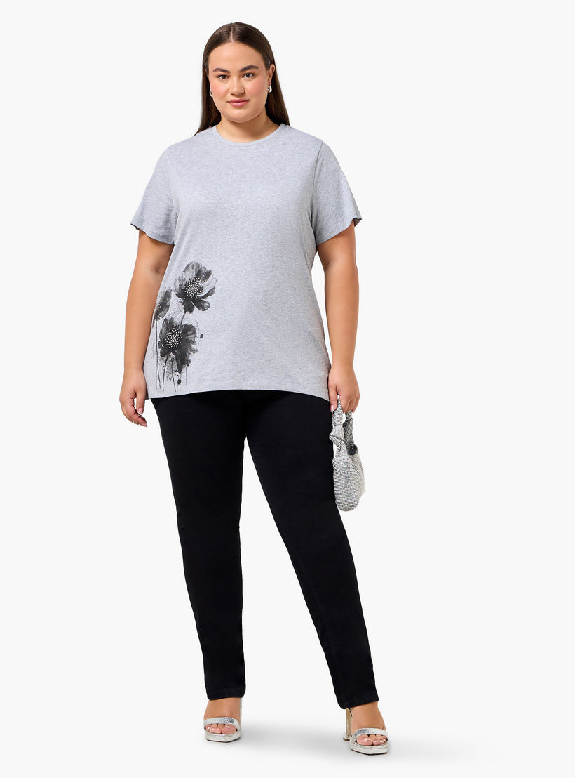 Ulla Popken Relaxed Fit Cotton T-shirt with Floral Print-women-clothing-tshirts-image-3