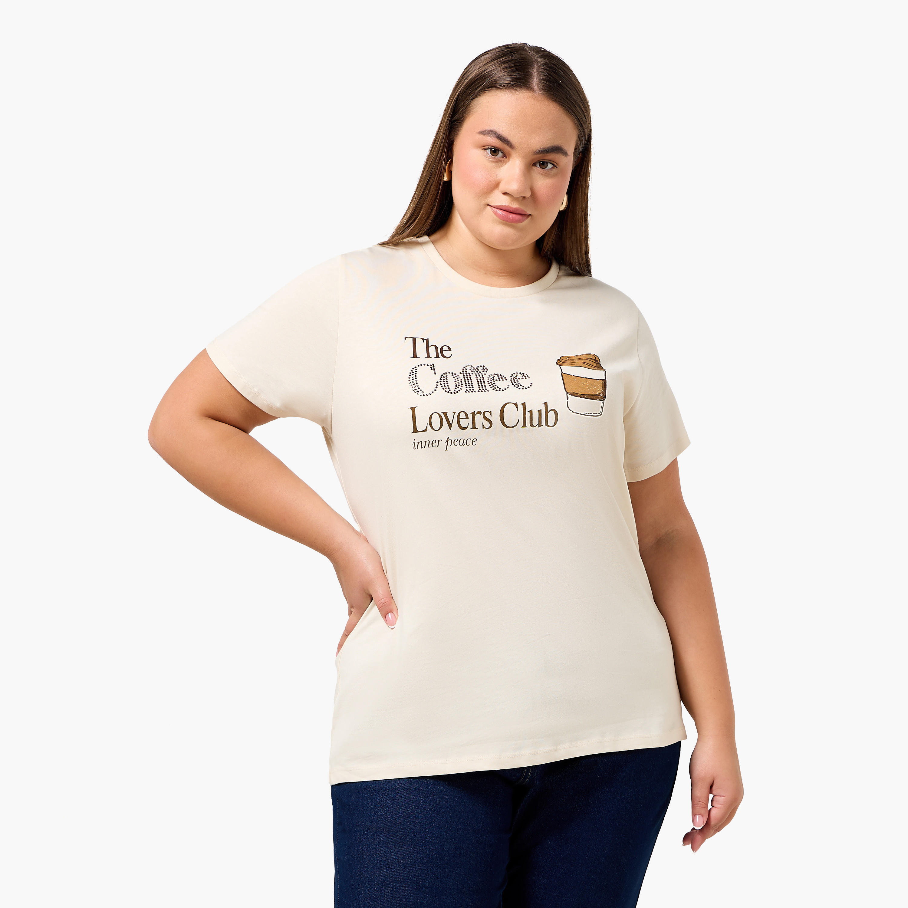 Ulla Popken Relaxed Fit Cotton T-shirt with Slogan Print-women-clothing-tshirts-image-1