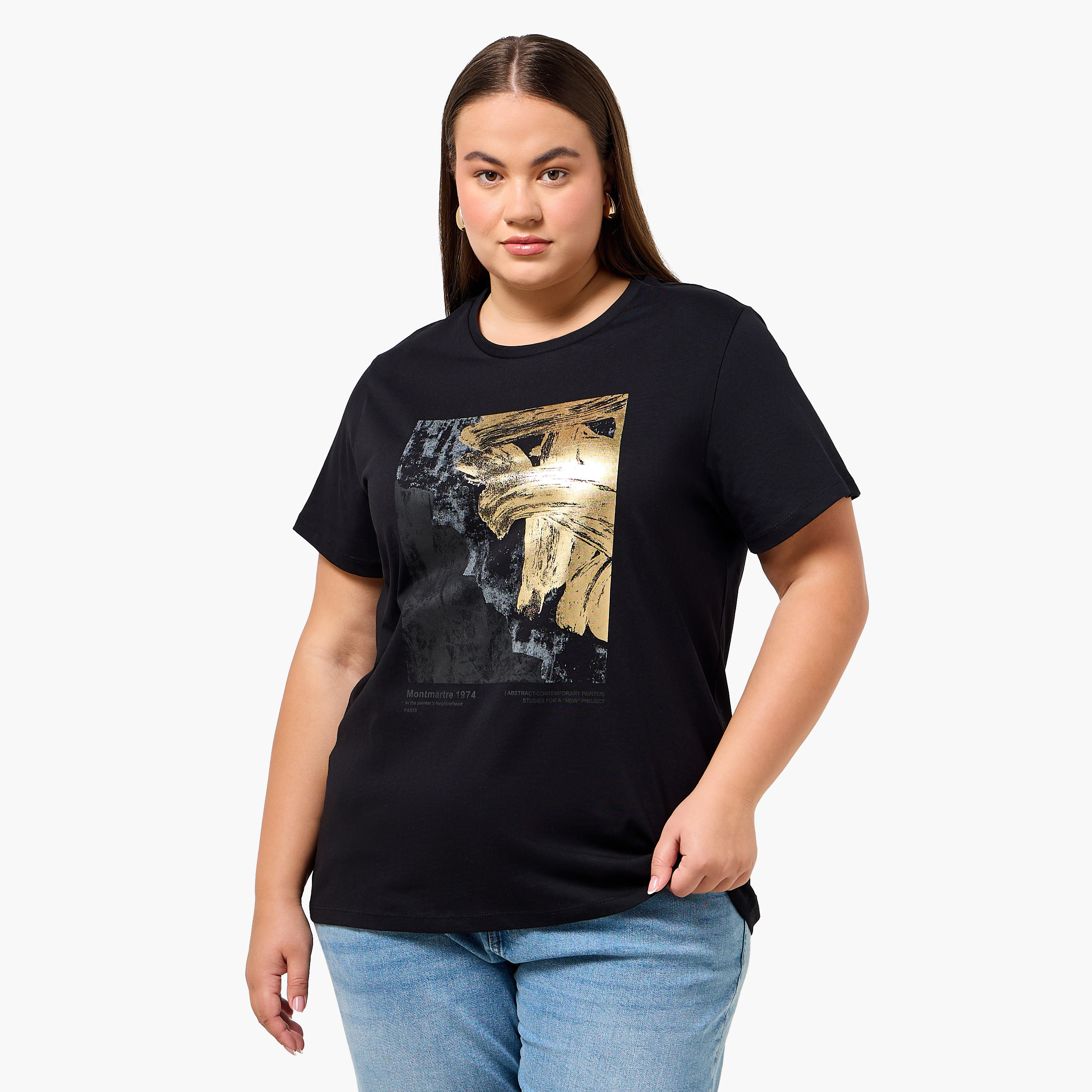 Ulla Popken Relaxed Fit Cotton T-shirt with Print-women-clothing-tshirts-image-1