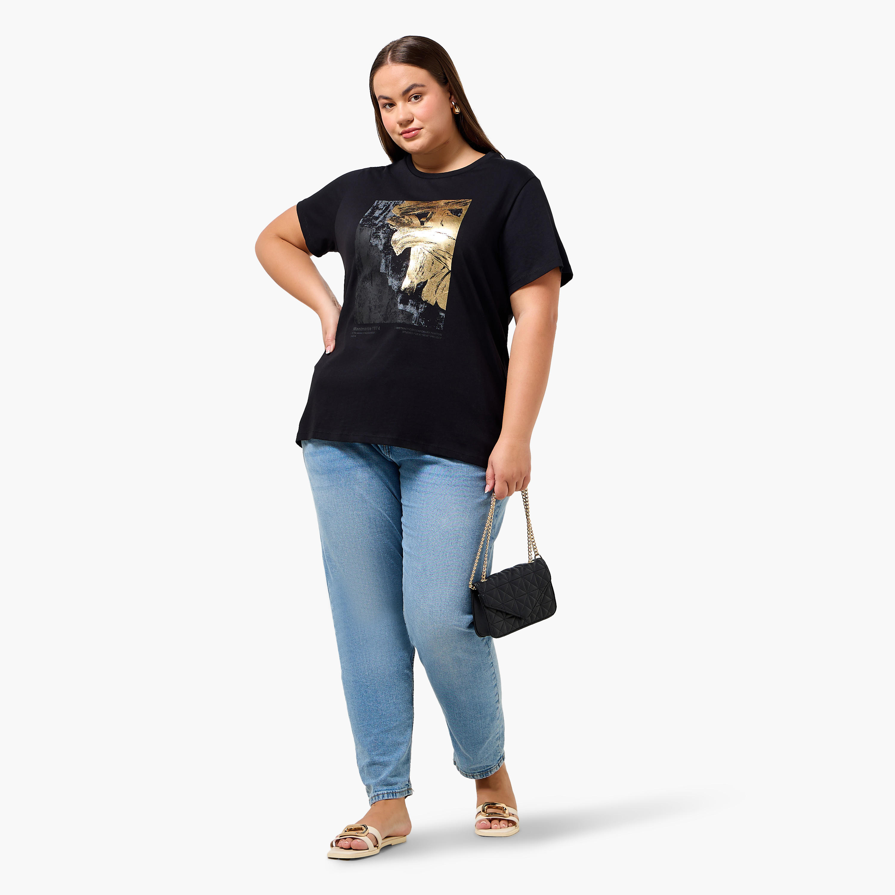 Ulla Popken Relaxed Fit Cotton T-shirt with Print-women-clothing-tshirts-image-3