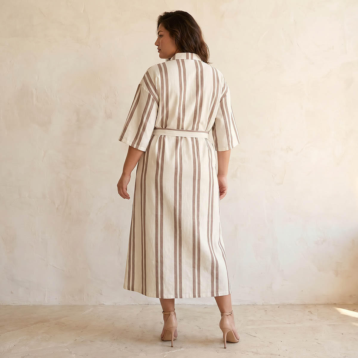 Ulla Popken Striped Women Shirt Dress with Tie-Up Belt-women-clothing-dresses-image-3