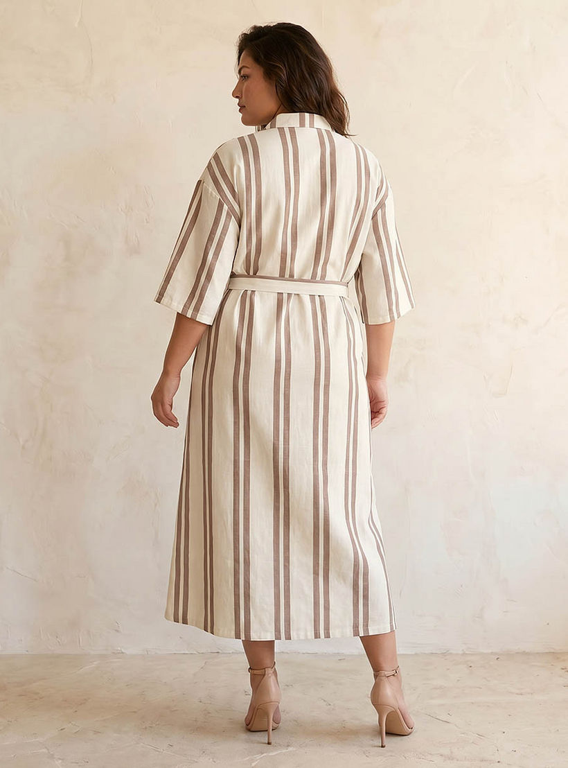 Ulla Popken Striped Women Shirt Dress with Tie-Up Belt-women-clothing-dresses-image-3