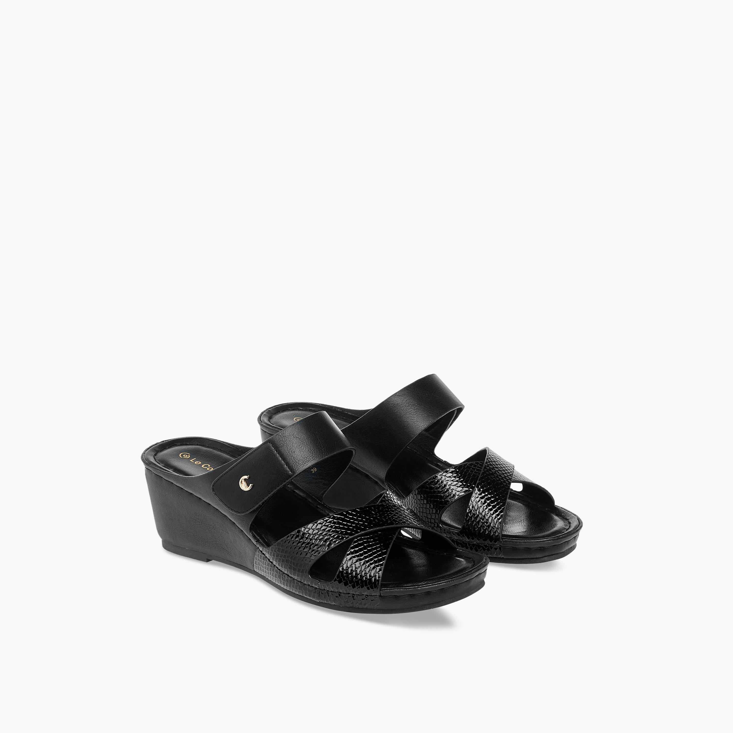 Le Confort Cross Strap Slip-On Comfort Sandals with Wedge Heels-women-shoes-sandals-heeled-image-1