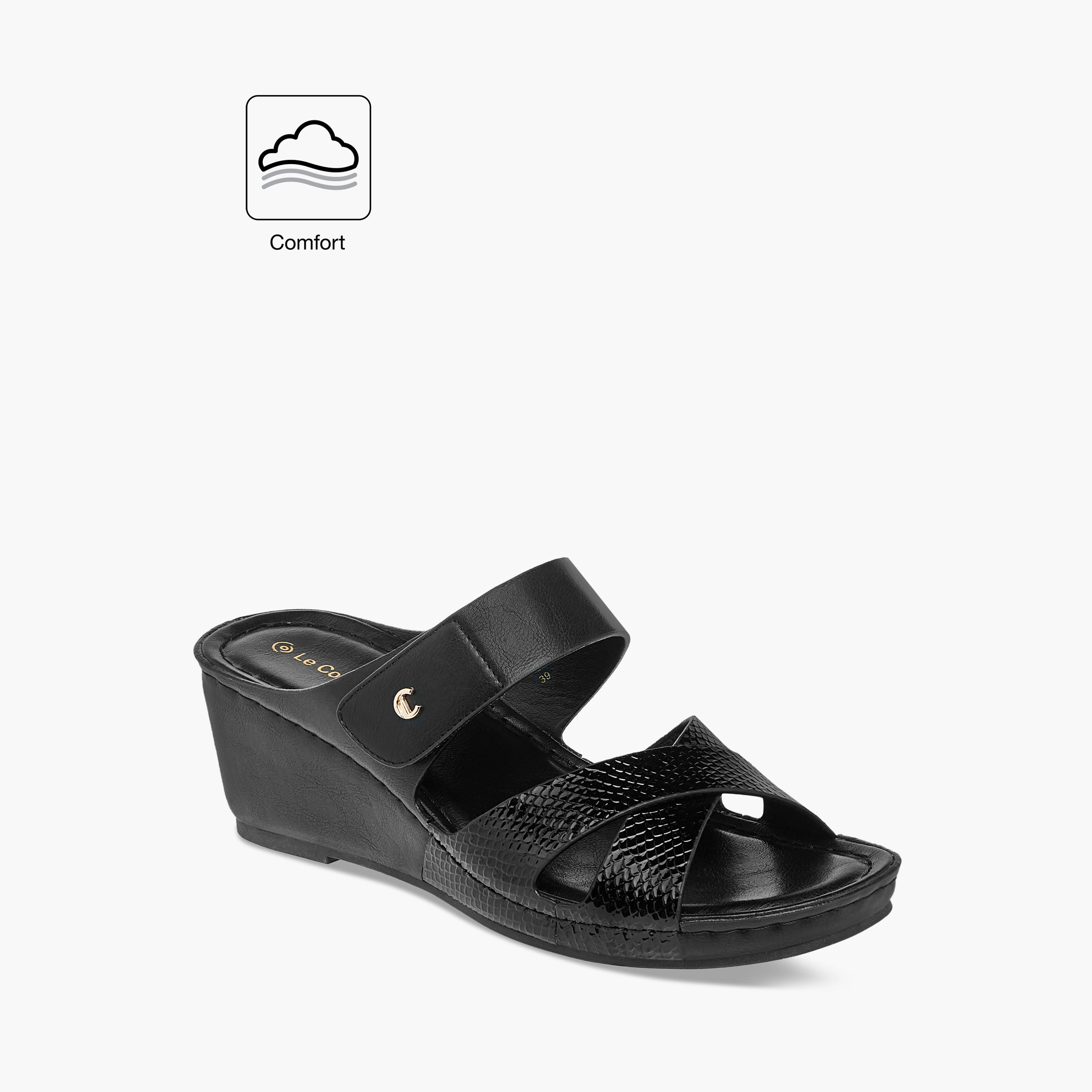 Le Confort Cross Strap Slip-On Comfort Sandals with Wedge Heels-women-shoes-sandals-heeled-image-2