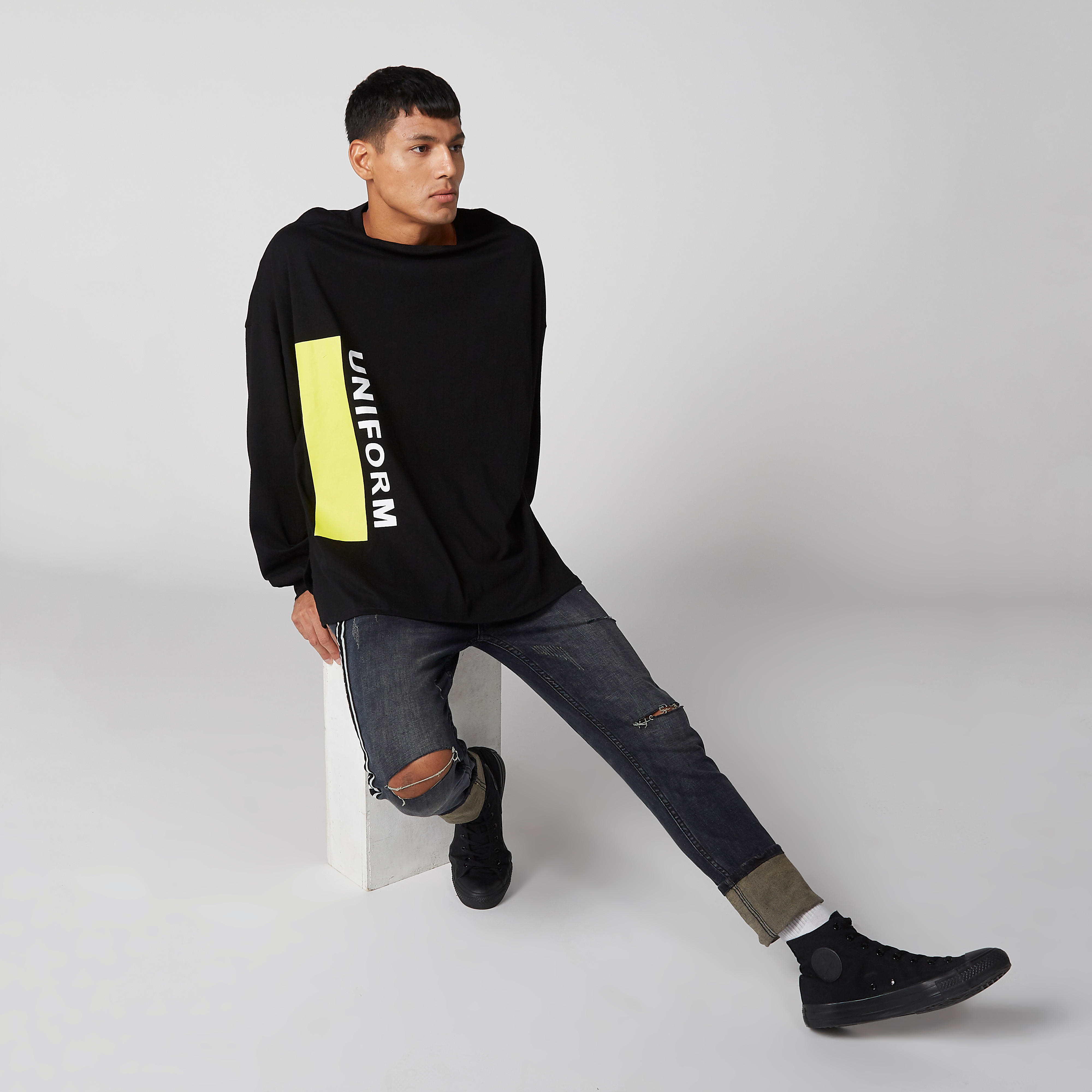 Printed Longline Sweatshirt with Cuffed Long Sleeves-men-winterwear-hoodiesandsweatshirts-image-2