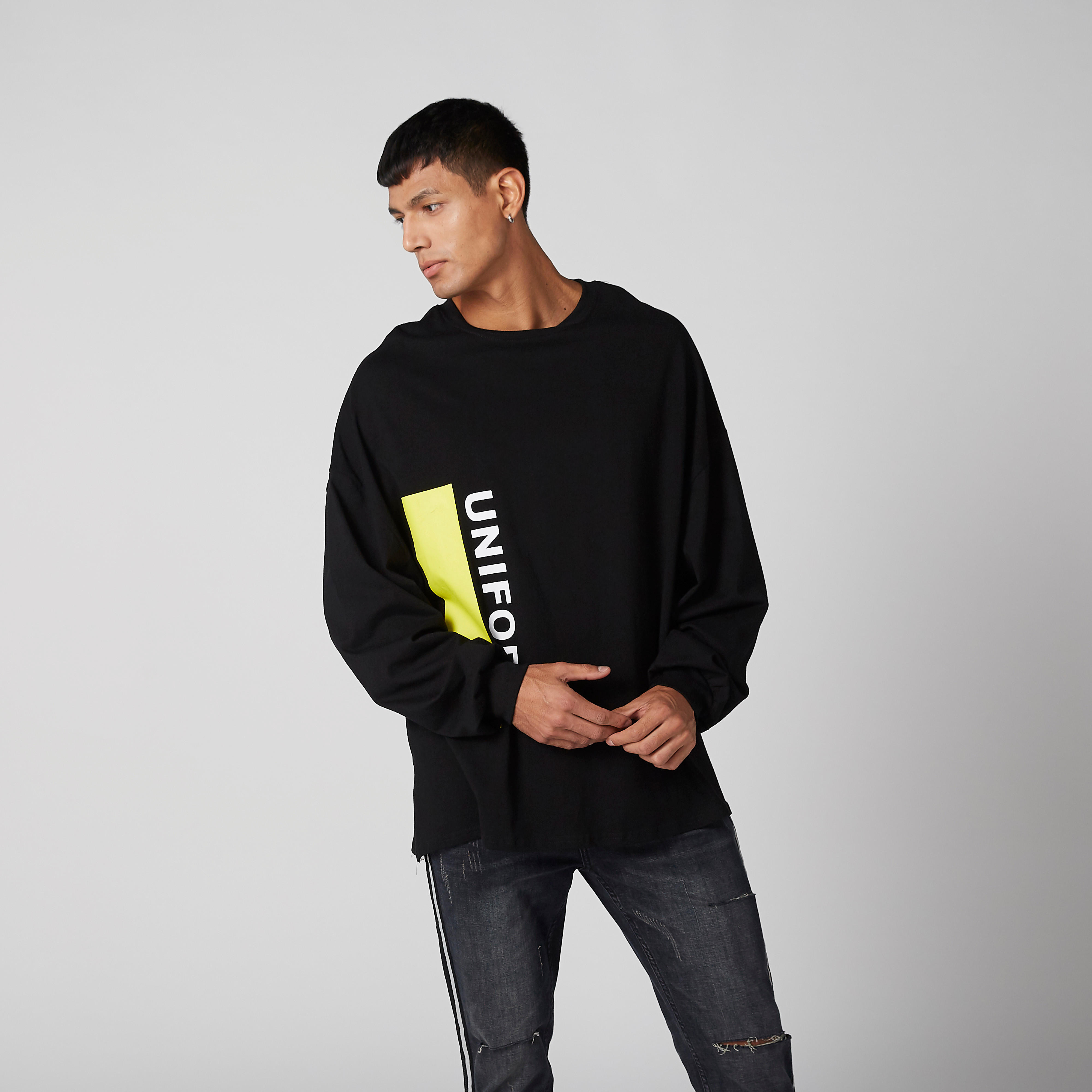 Printed Longline Sweatshirt with Cuffed Long Sleeves-men-winterwear-hoodiesandsweatshirts-image-3
