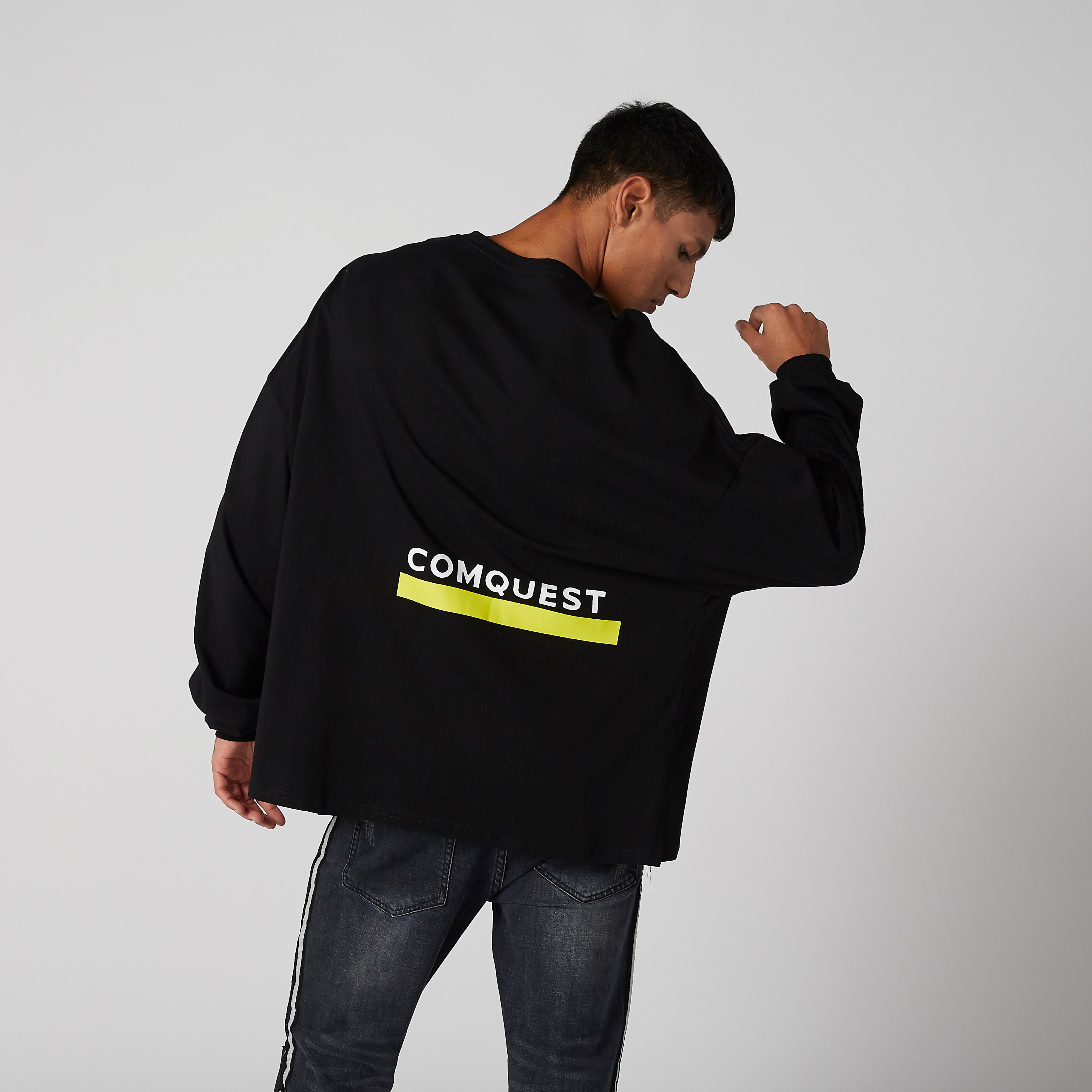 Printed Longline Sweatshirt with Cuffed Long Sleeves-men-winterwear-hoodiesandsweatshirts-image-4