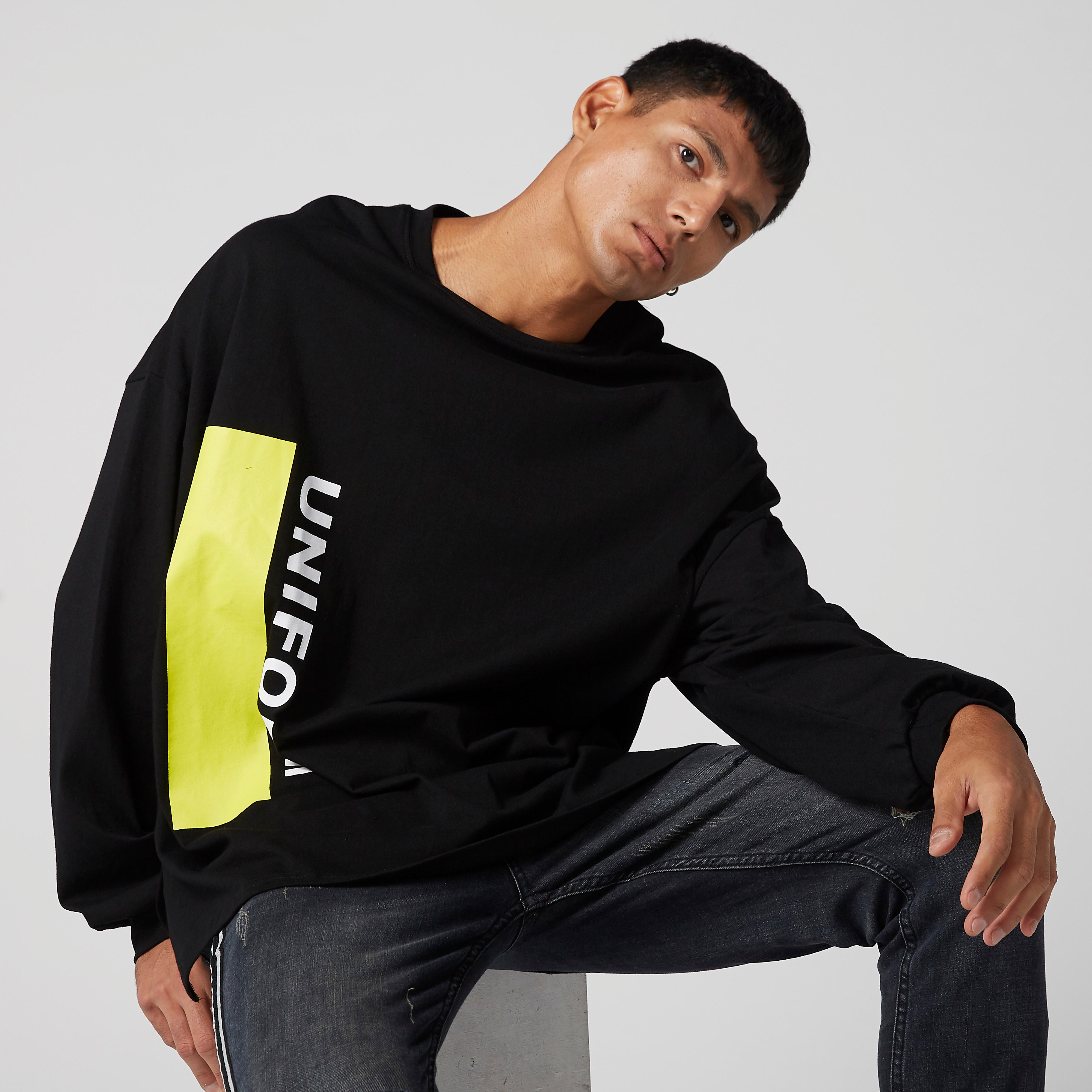 Printed Longline Sweatshirt with Cuffed Long Sleeves-men-winterwear-hoodiesandsweatshirts-image-5