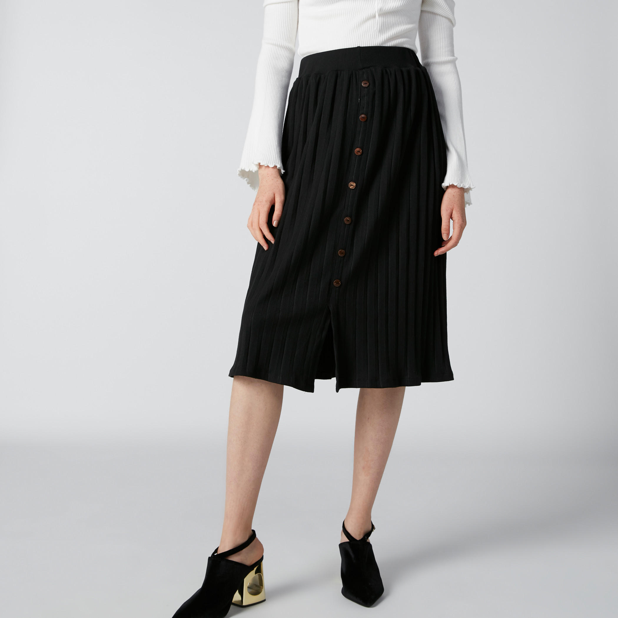 تنورة ضيّقة متوسطة الطول كشكش بأزرار-women-clothing-bottoms-skirts-image-1