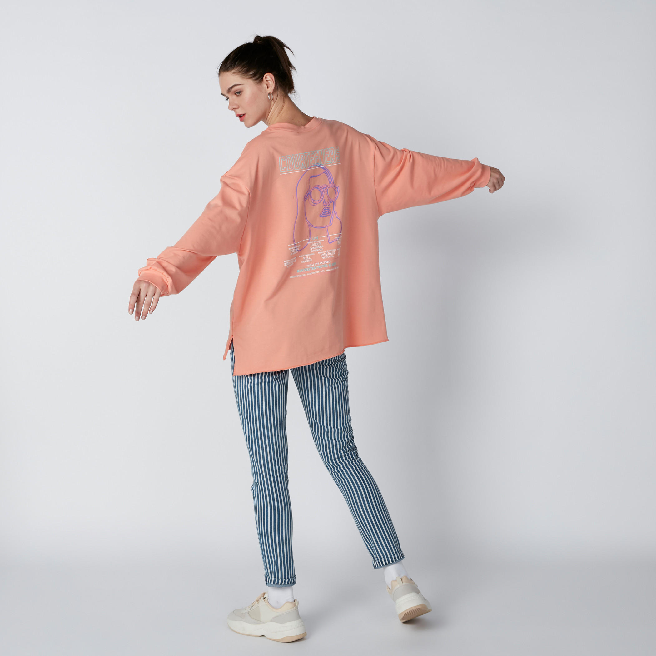 Printed Oversized Sweat Top with Round Neck and Long Sleeves-women-winterwear-hoodiesandsweatshirts-sweatshirts-image-2