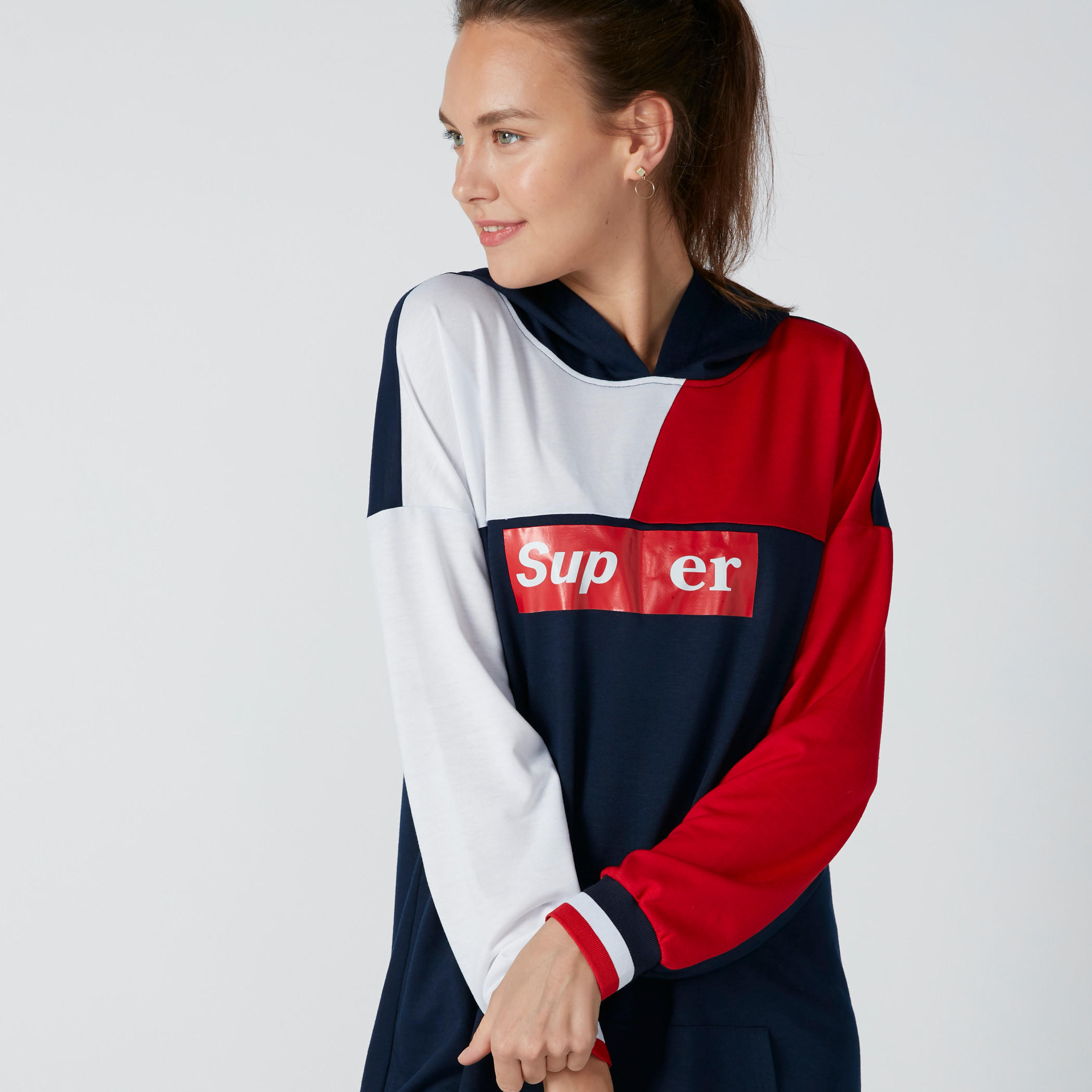 Printed Long Sleeves Sweatshirt Dress with Hood and Pocket Detail-women-clothing-dresses-image-5
