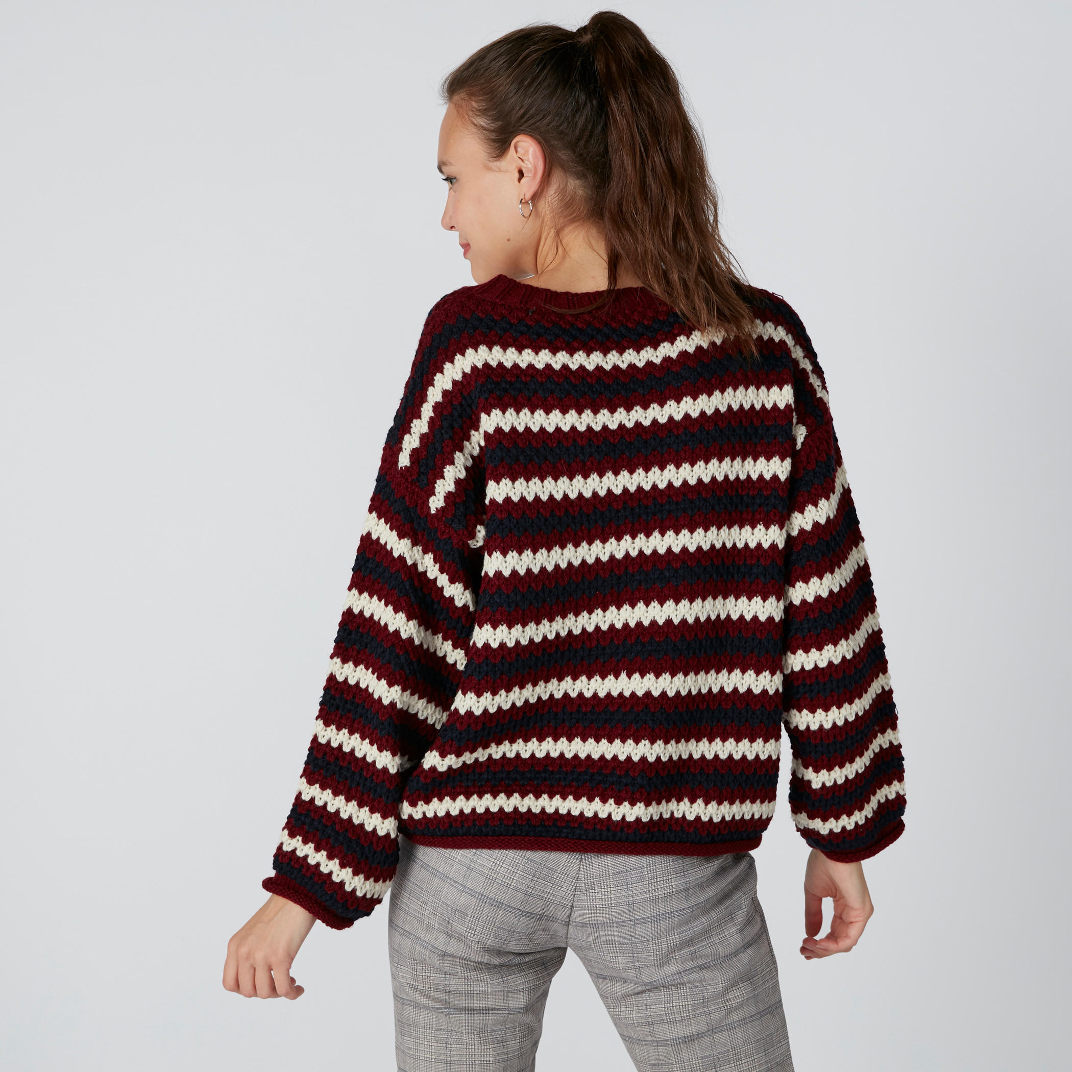 Striped Round Neck Sweater with Long Sleeves-women-clothing-cardigansandjumpers-jumpers-image-2