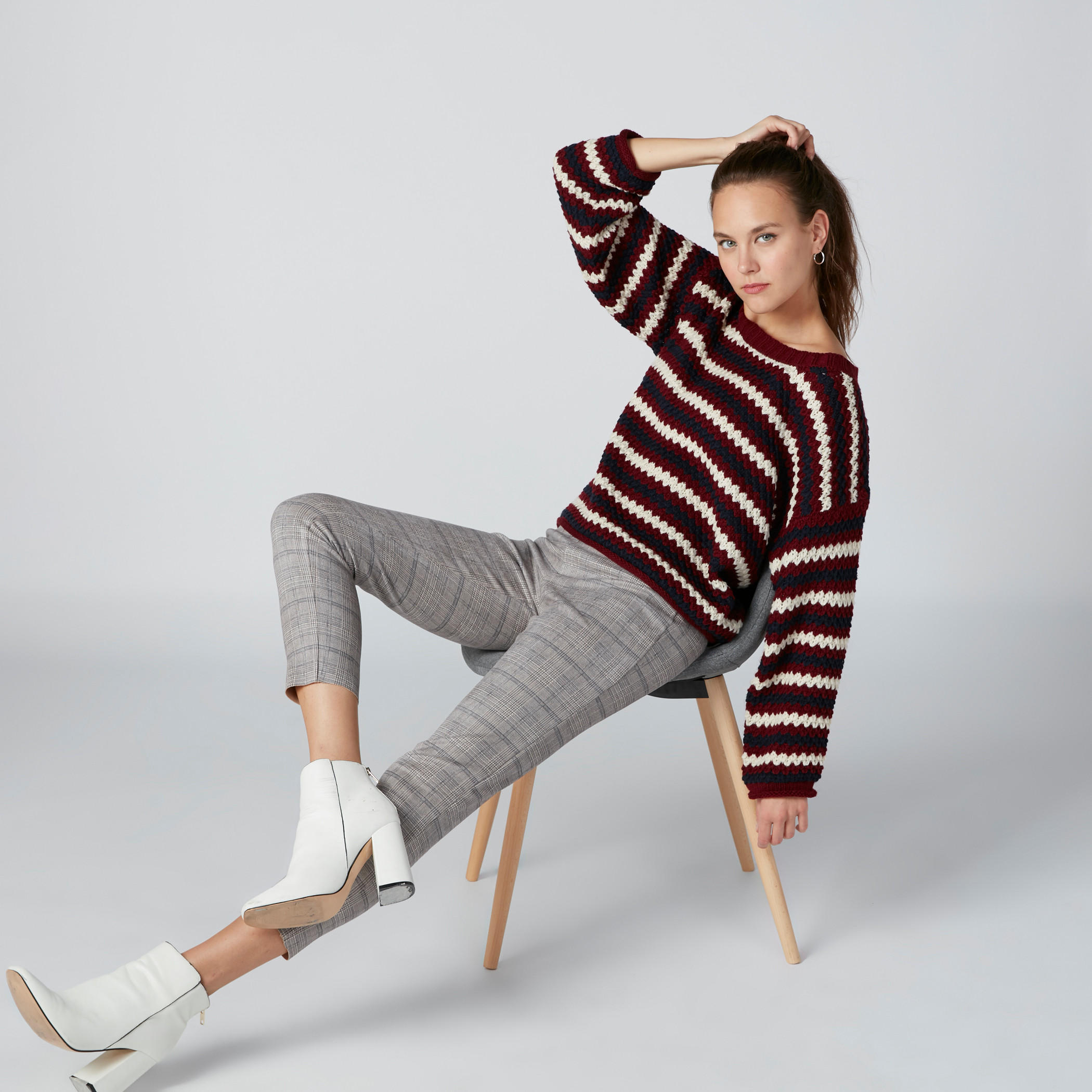 Striped Round Neck Sweater with Long Sleeves-women-clothing-cardigansandjumpers-jumpers-image-3