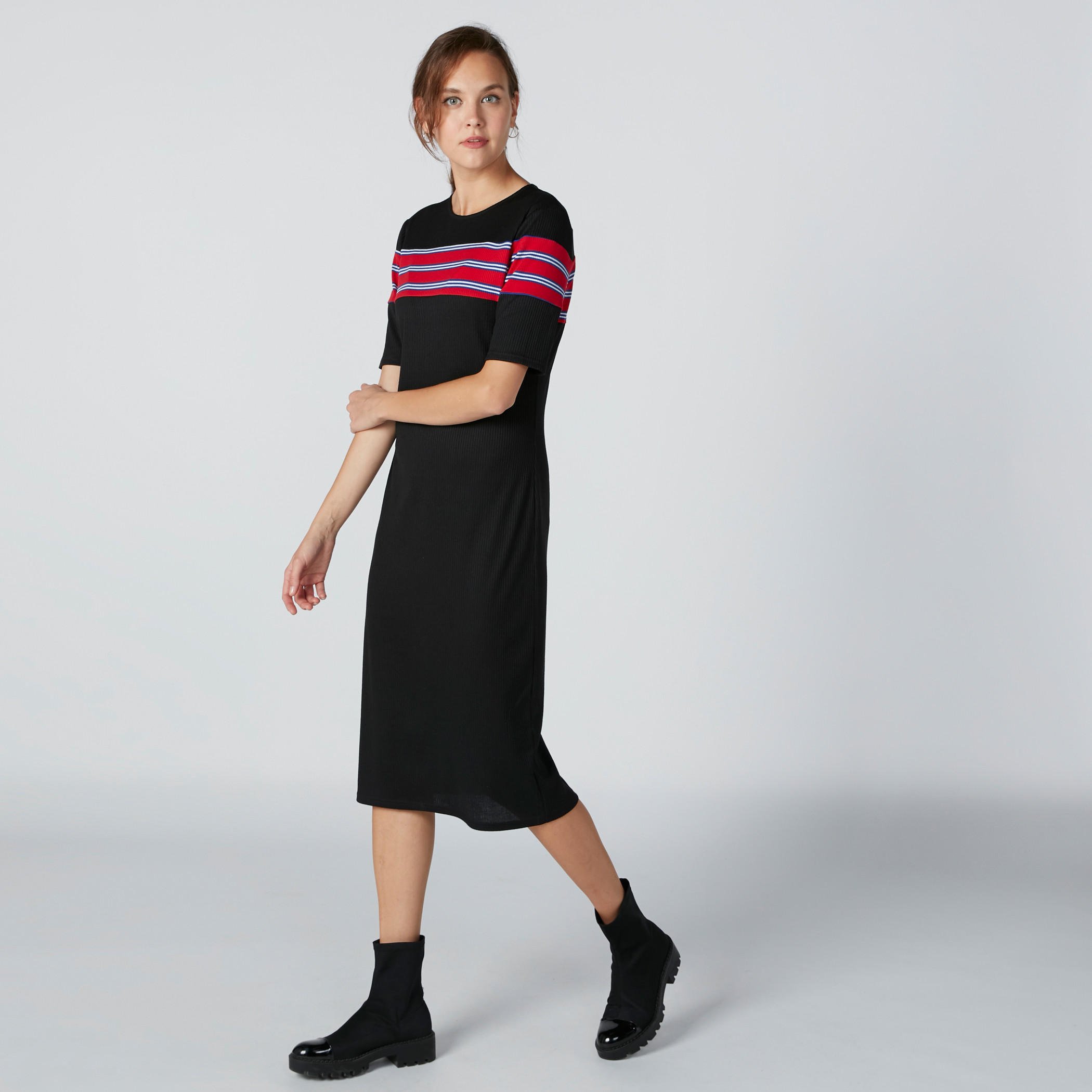 Striped Midi Dress with Short Sleeves-women-clothing-dresses-image-3