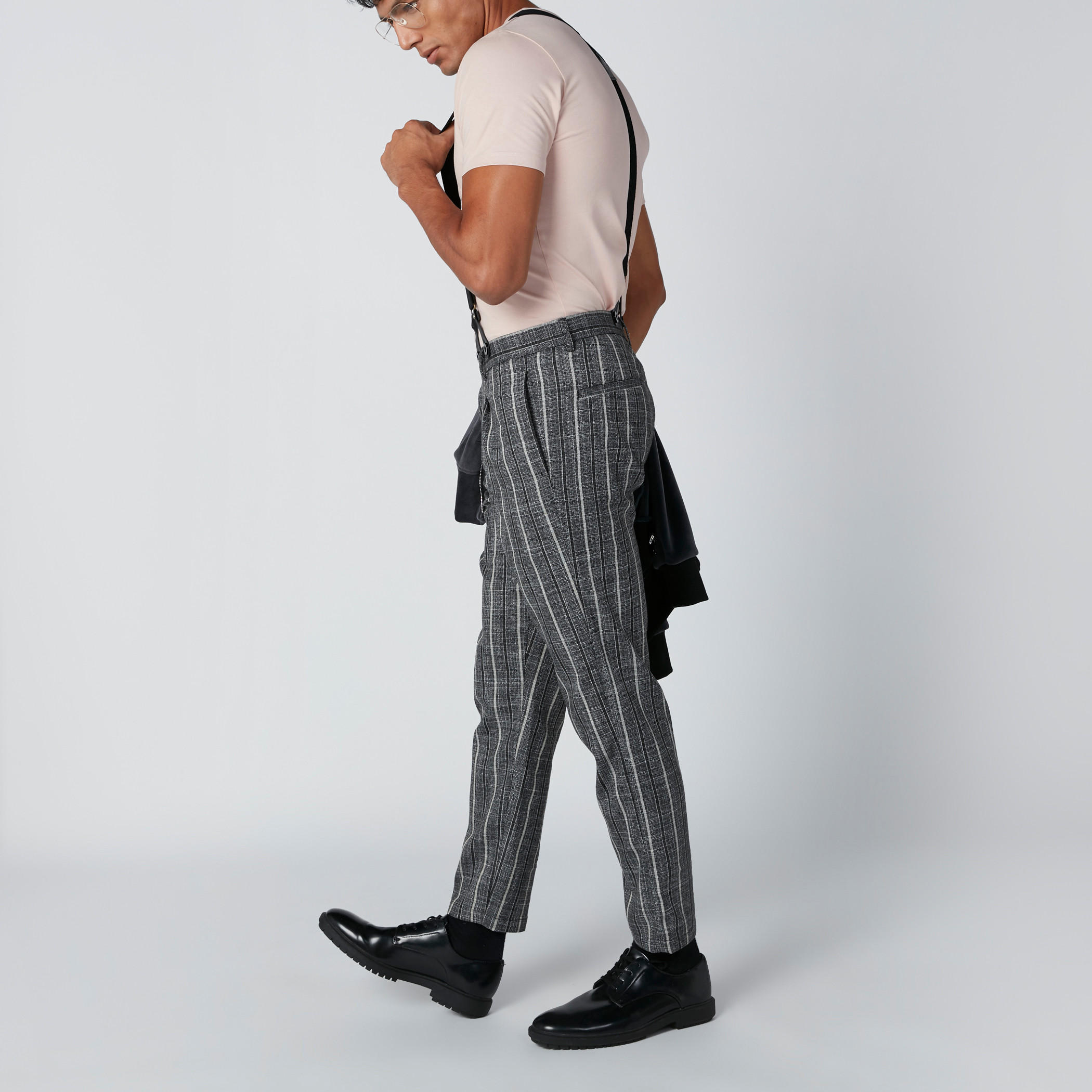 Shop Striped Trousers with Pocket Detail and Suspenders Online