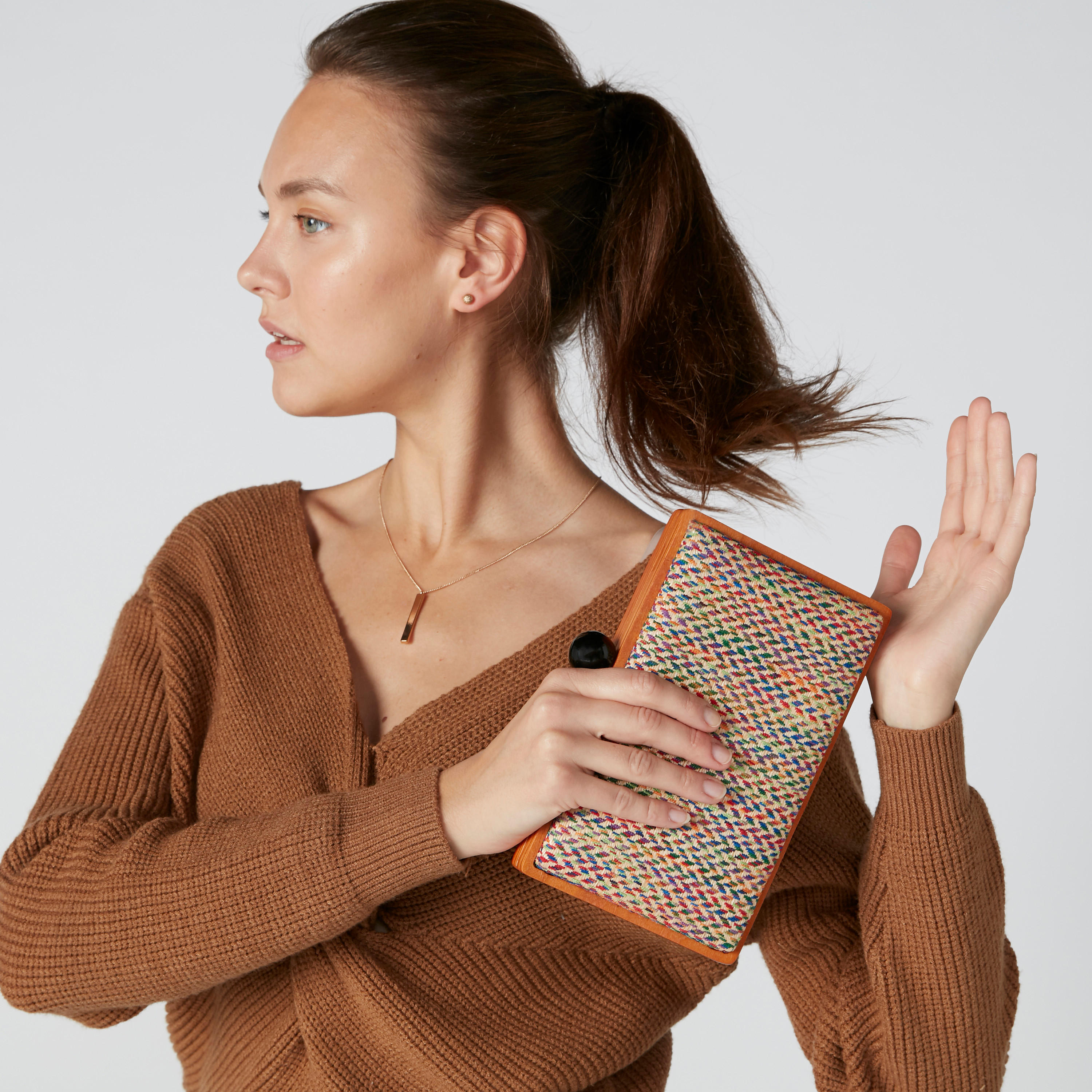 Textured Clutch with Metallic Chain-women-bagsandwallets-handbags-image-2