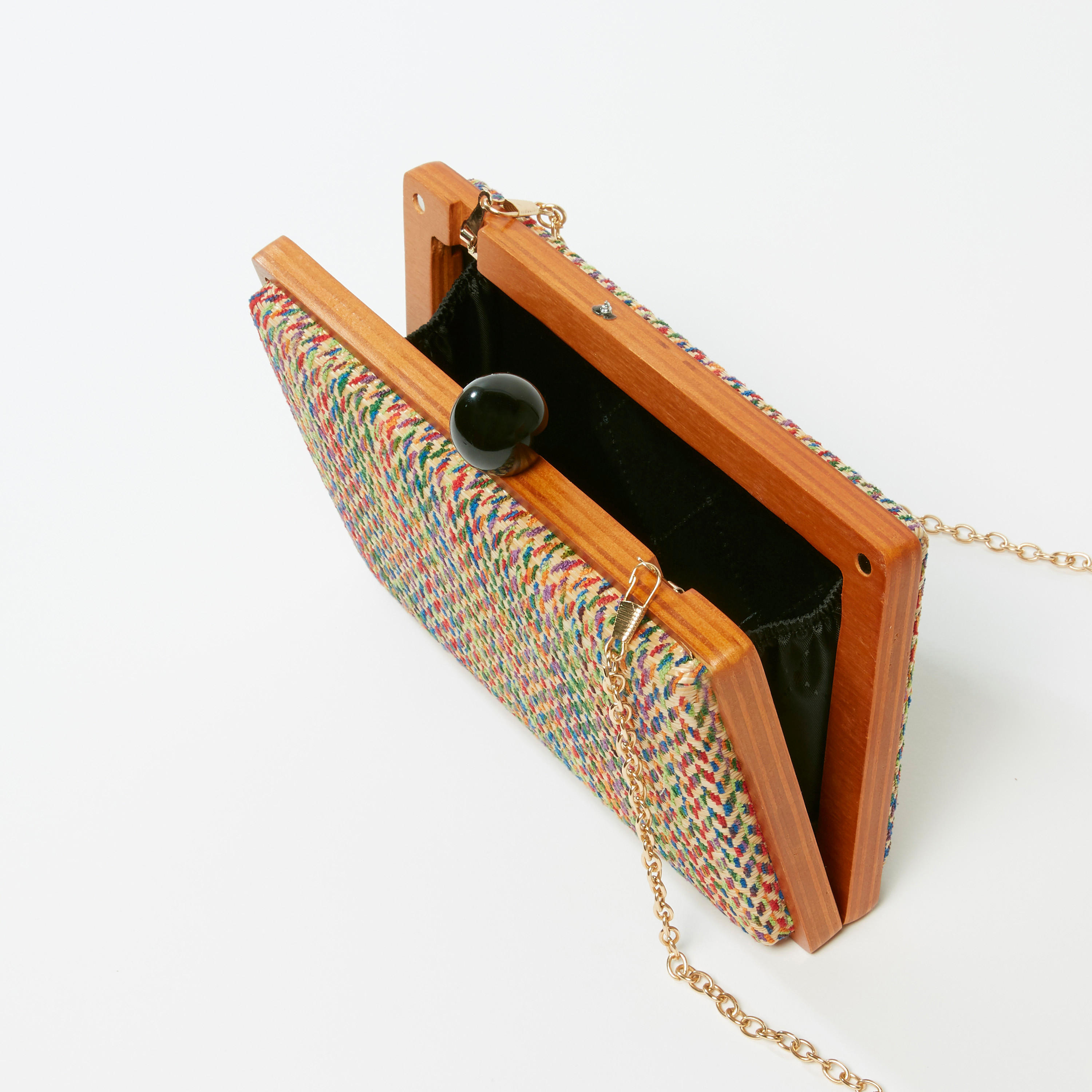 Textured Clutch with Metallic Chain-women-bagsandwallets-handbags-image-4
