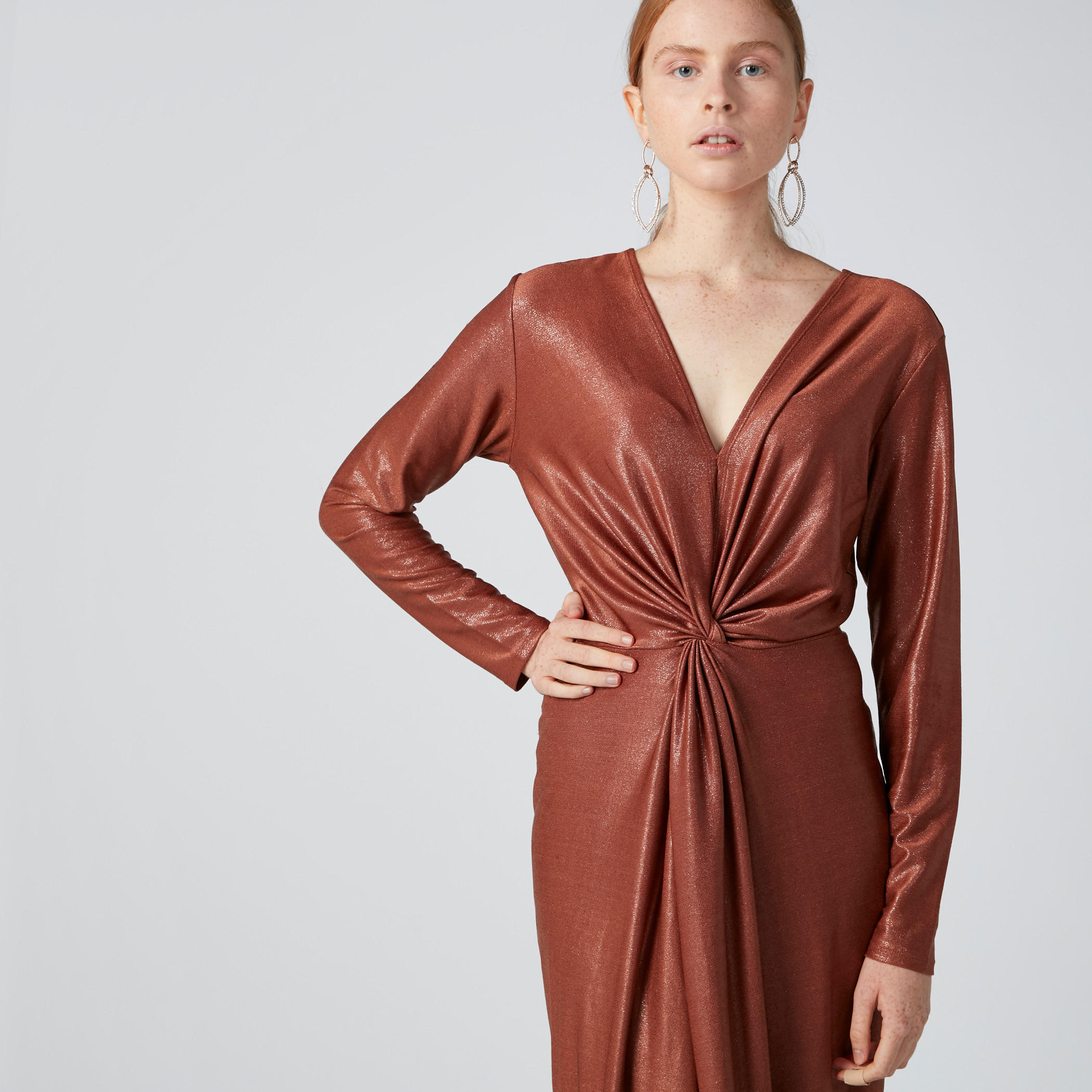 Textured Bodycon Maxi Dress with Front Slit and V-Neck-women-clothing-dresses-image-1