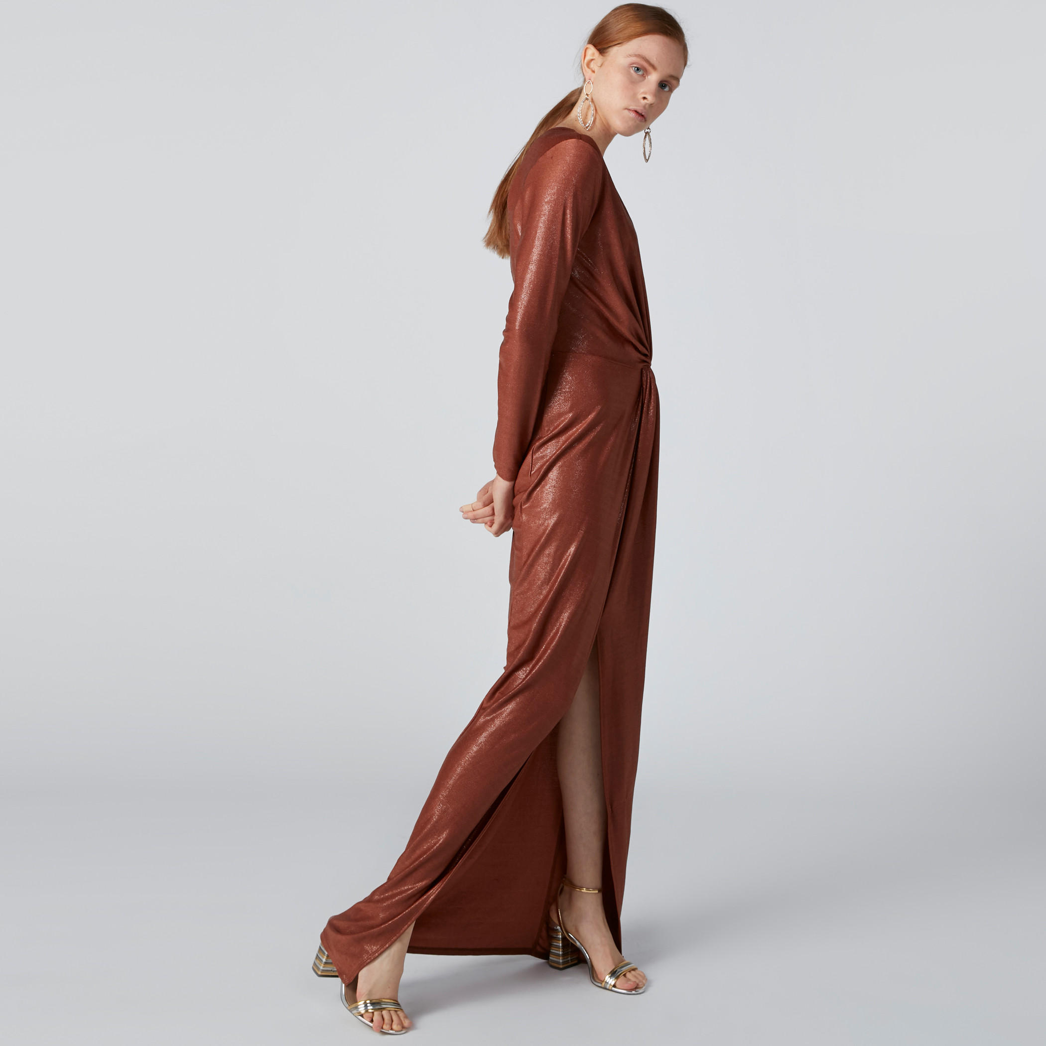 Textured Bodycon Maxi Dress with Front Slit and V-Neck-women-clothing-dresses-image-4