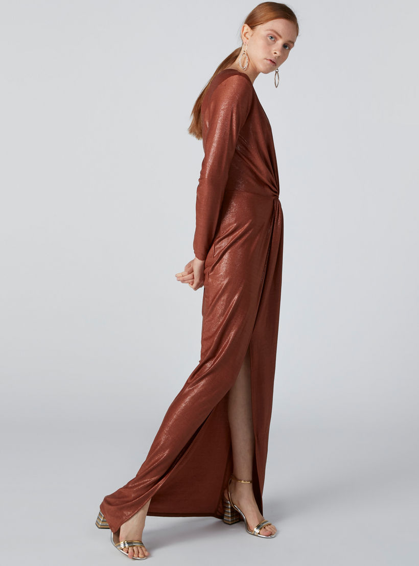 Textured Bodycon Maxi Dress with Front Slit and V-Neck-women-clothing-dresses-image-4