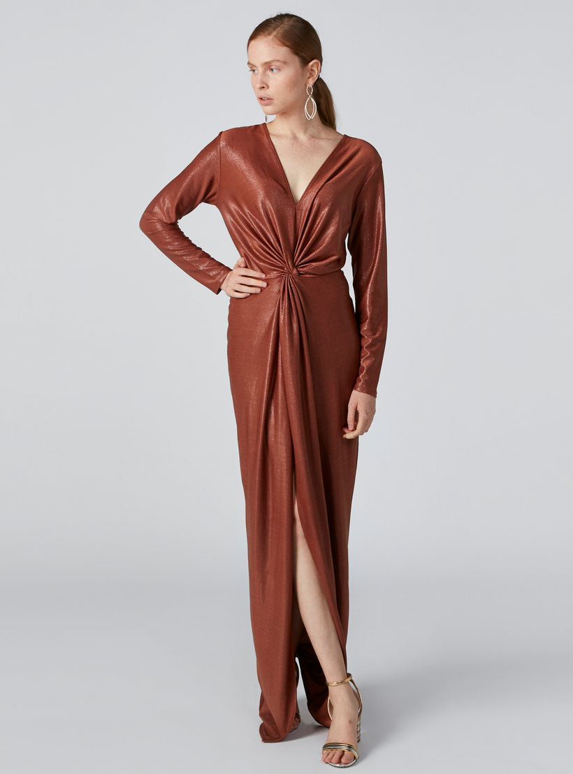 Textured Bodycon Maxi Dress with Front Slit and V-Neck-women-clothing-dresses-image-5