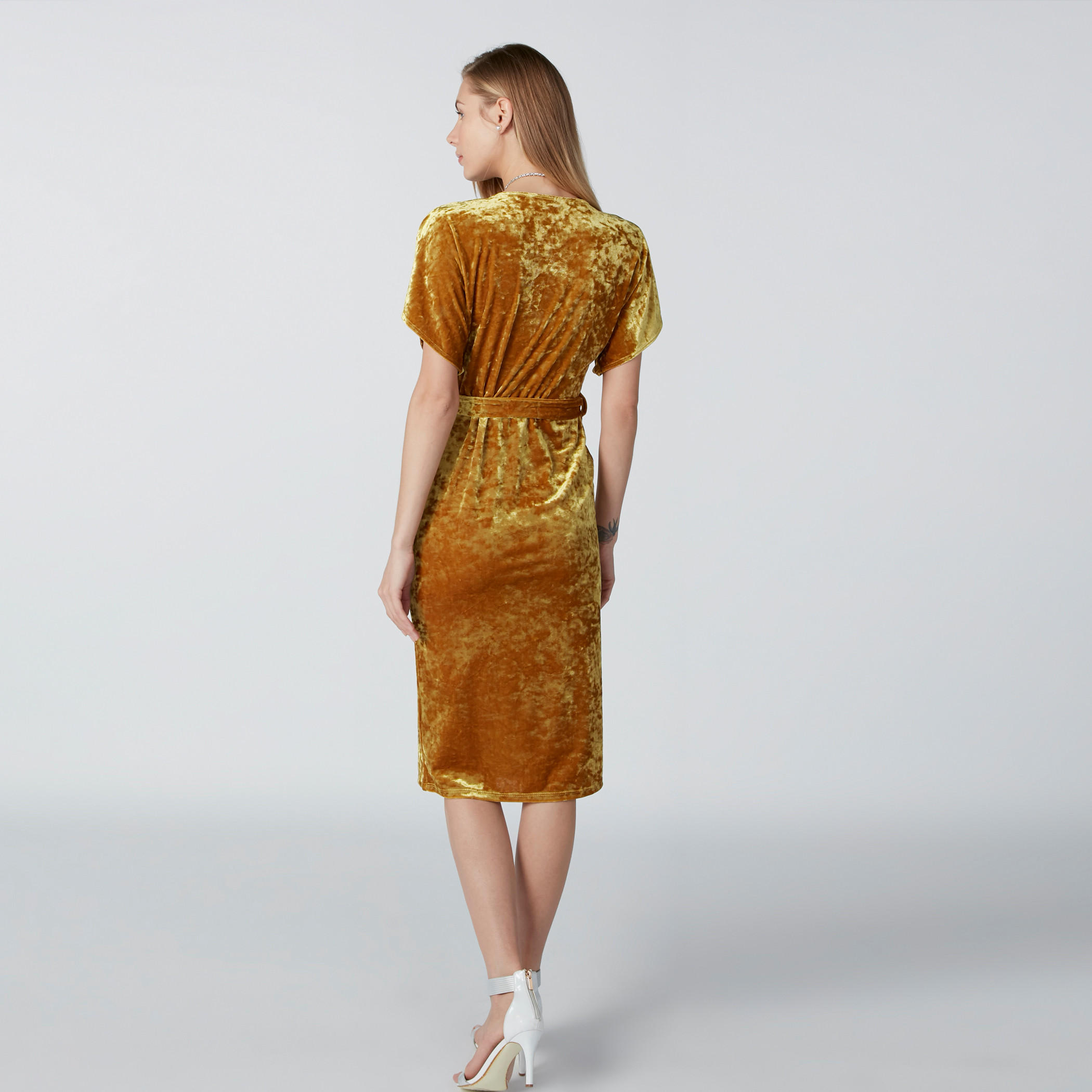 Textured A-Line Midi Dress with Tie Up Belt-women-clothing-dresses-image-2
