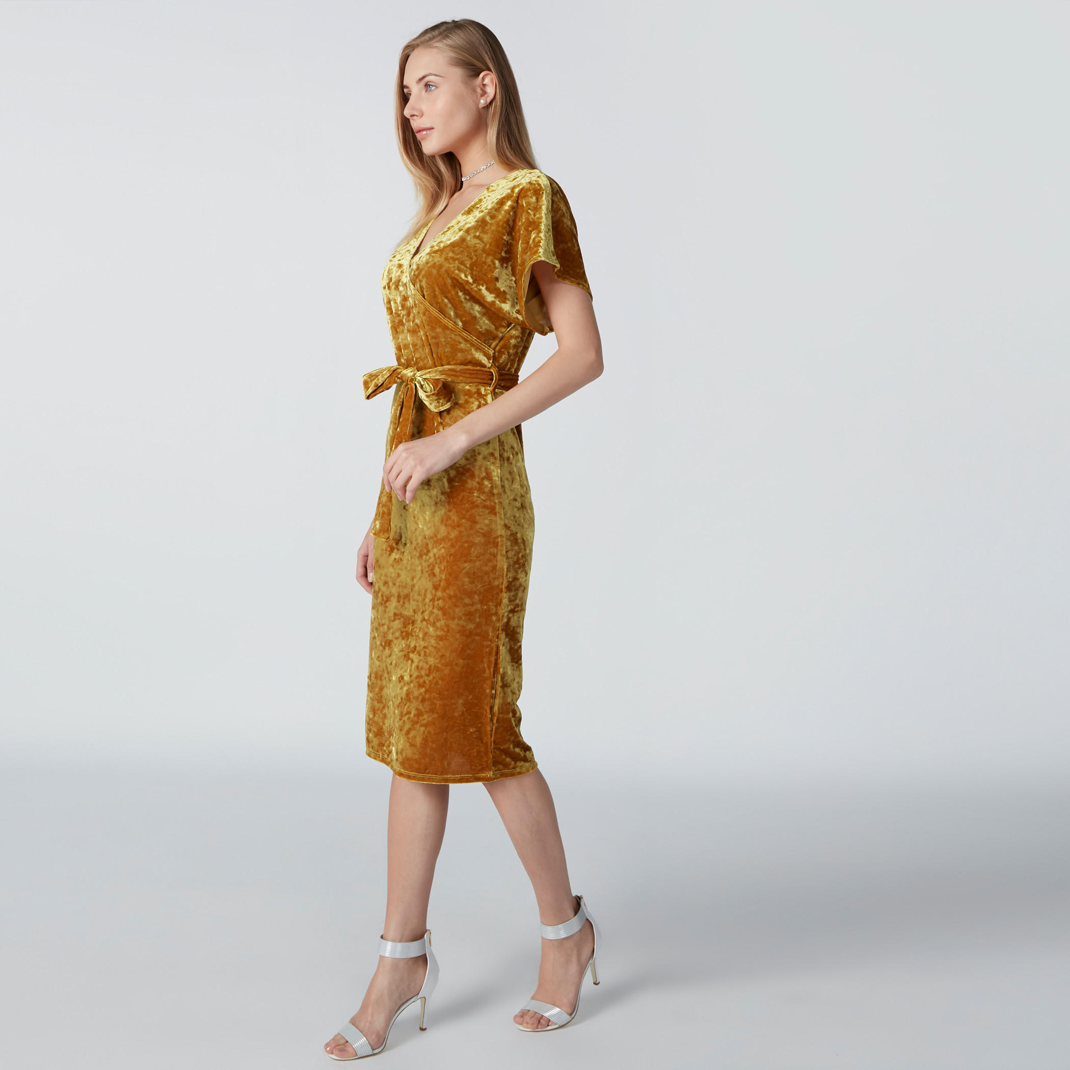 Textured A-Line Midi Dress with Tie Up Belt-women-clothing-dresses-image-3