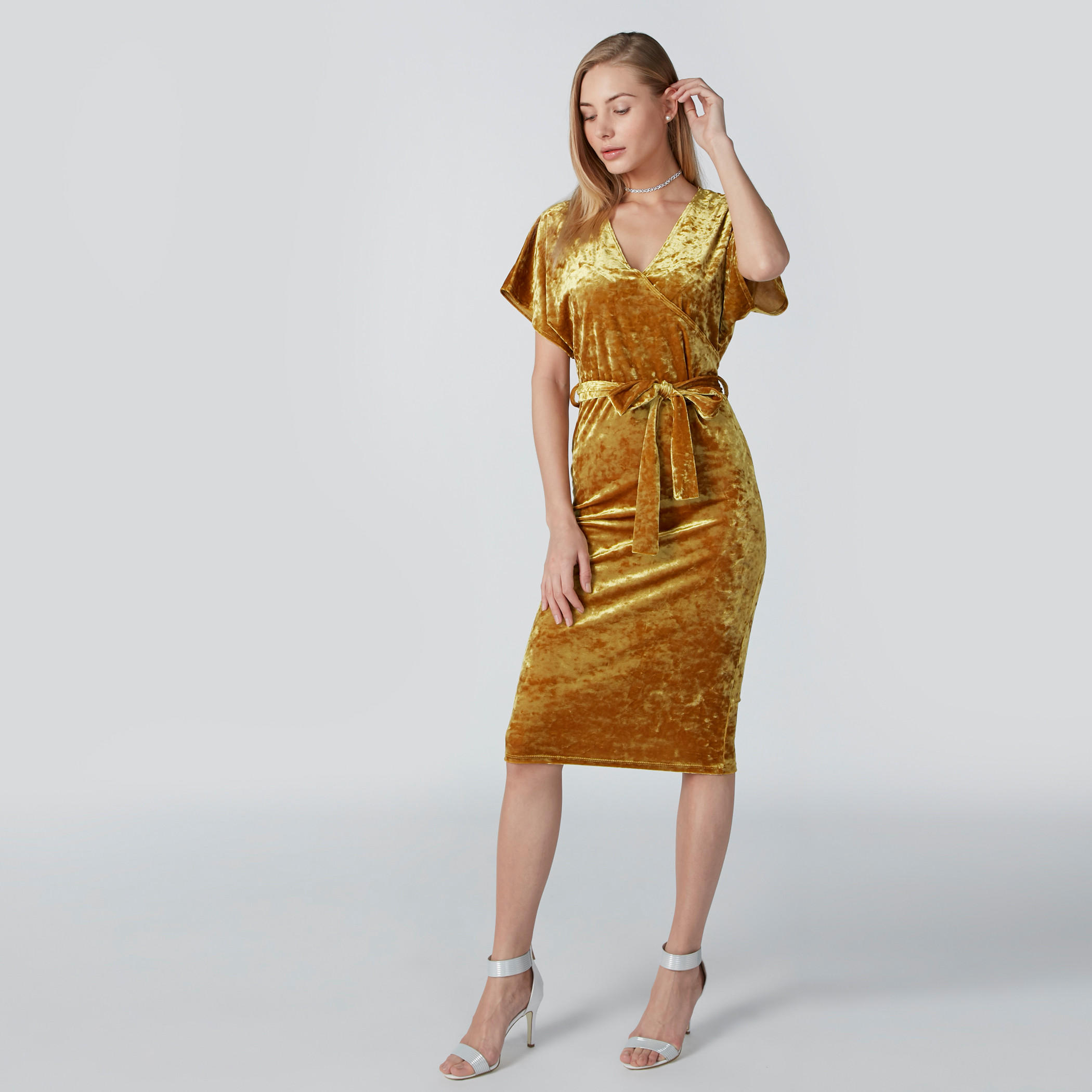 Textured A-Line Midi Dress with Tie Up Belt-women-clothing-dresses-image-5