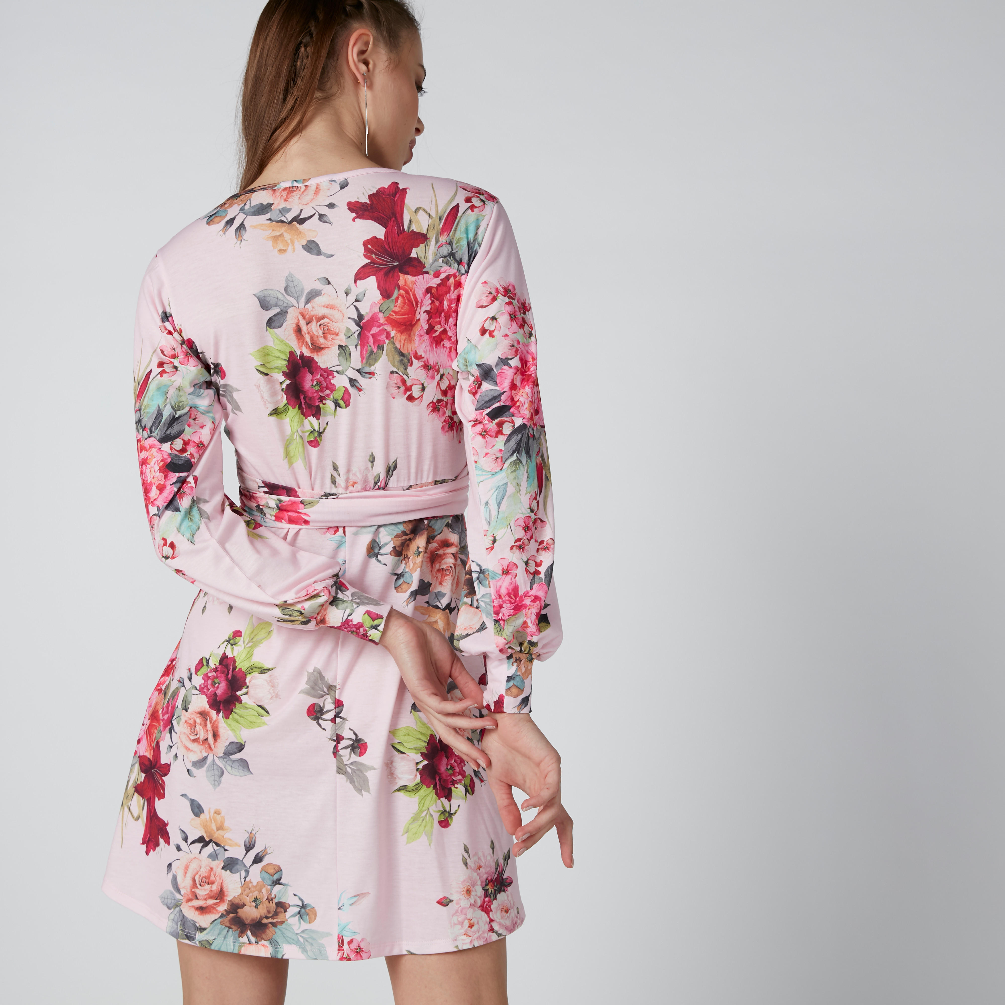 فستان قصير واسع بأكمام طويلة وطبعات زهرية-women-clothing-dresses-image-4