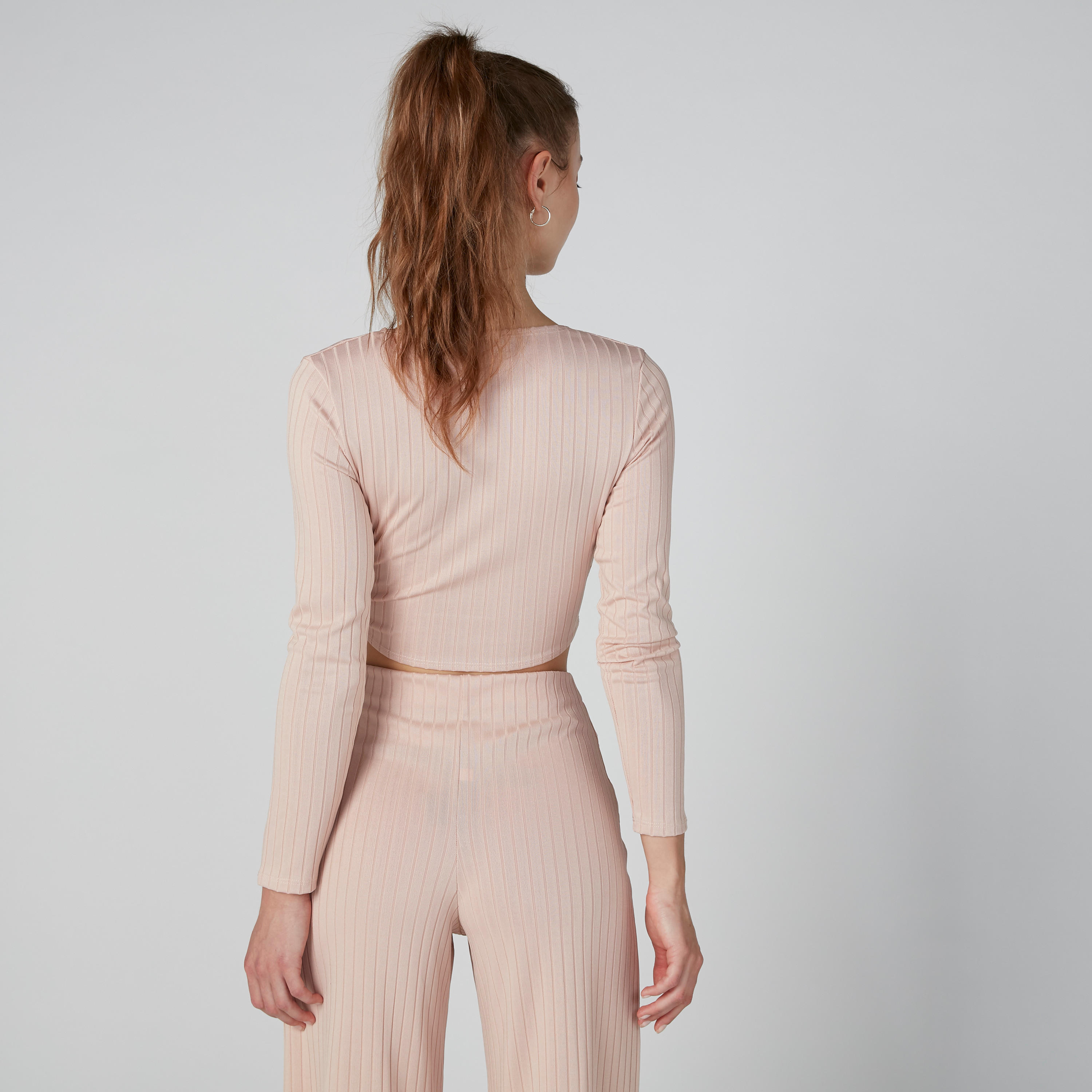 Textured Crop Top with V-Neck and Tie Ups-women-clothing-shirtsandblouses-blouses-image-2