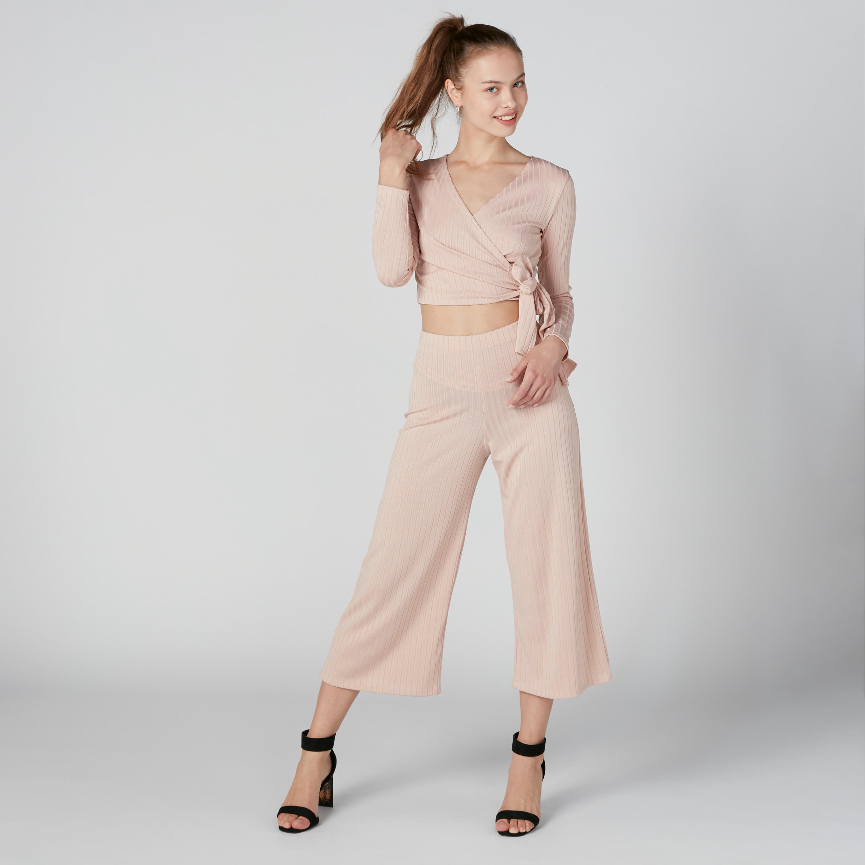 Textured Crop Top with V-Neck and Tie Ups-women-clothing-shirtsandblouses-blouses-image-3