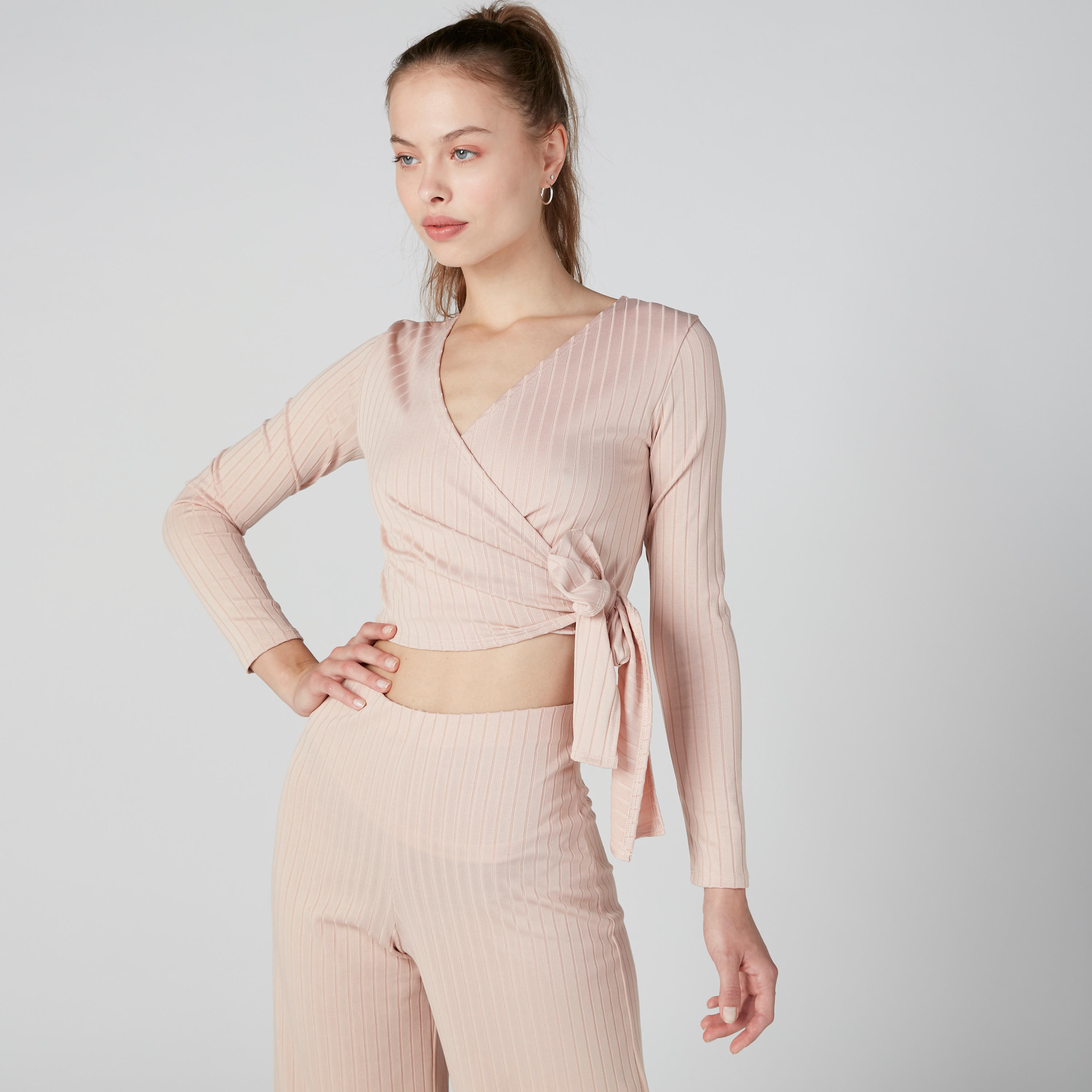 Textured Crop Top with V-Neck and Tie Ups-women-clothing-shirtsandblouses-blouses-image-4