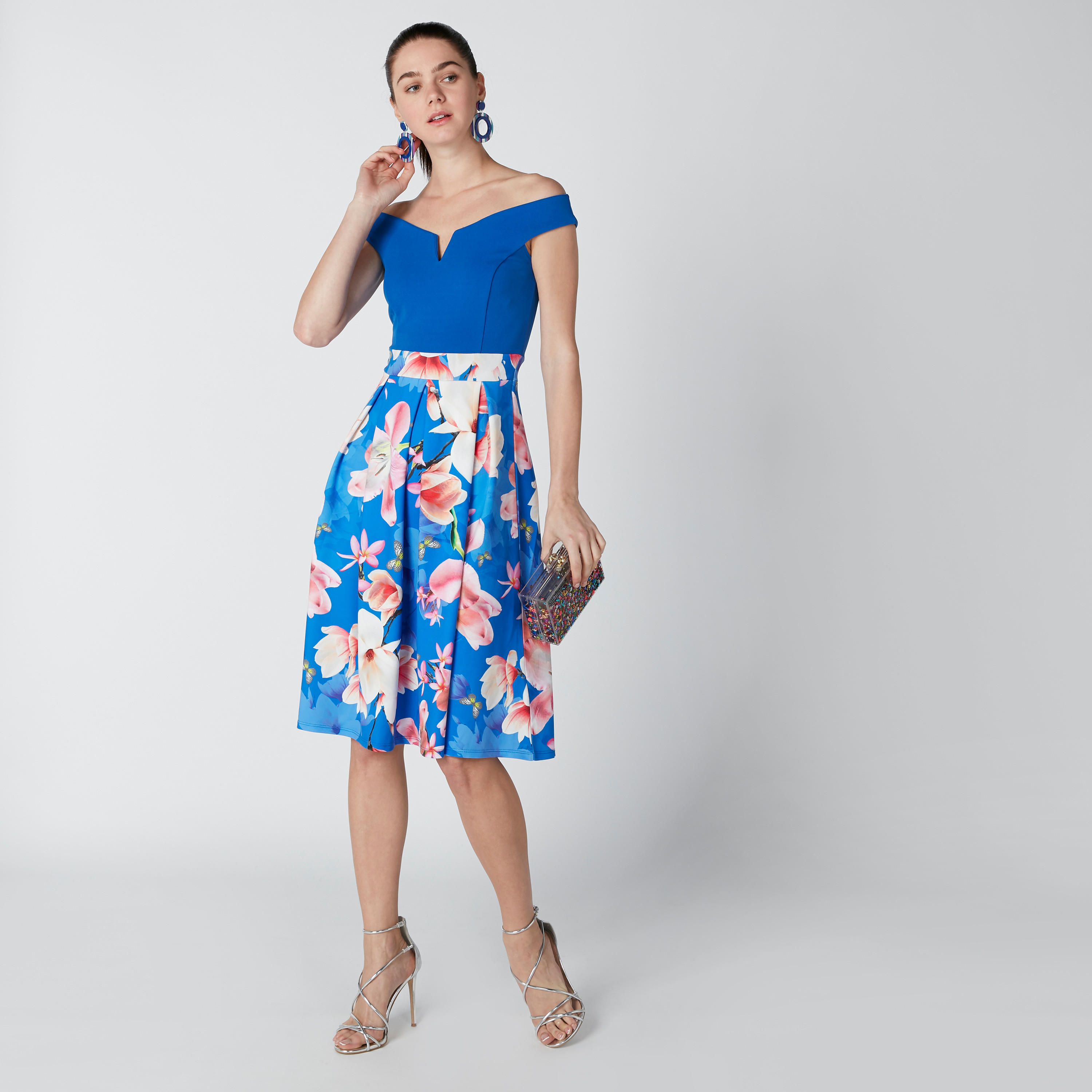 فستان واسع متوسط الطول بأكتاف مكشوفة وطبعات زهرية-women-clothing-dresses-image-1
