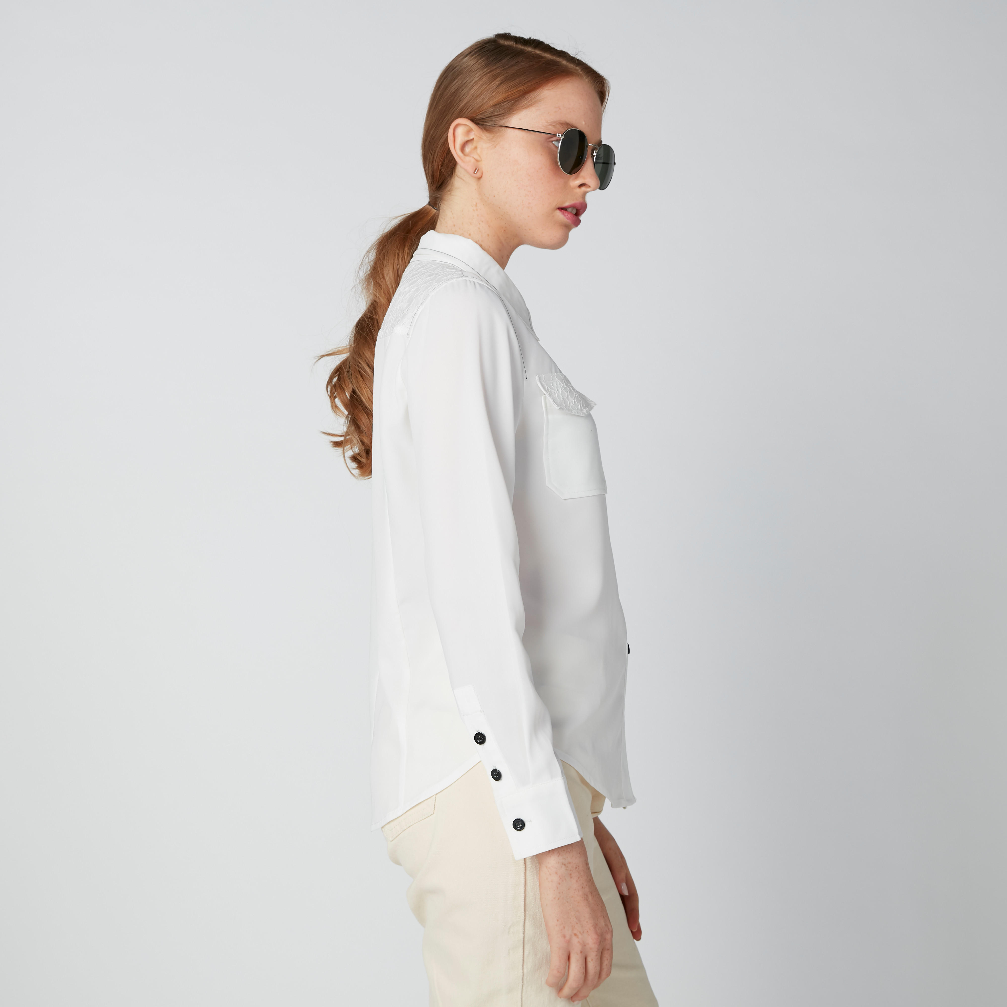 Lace Detail Shirt with Chest Pockets and Long Sleeves-women-clothing-shirtsandblouses-shirts-image-1