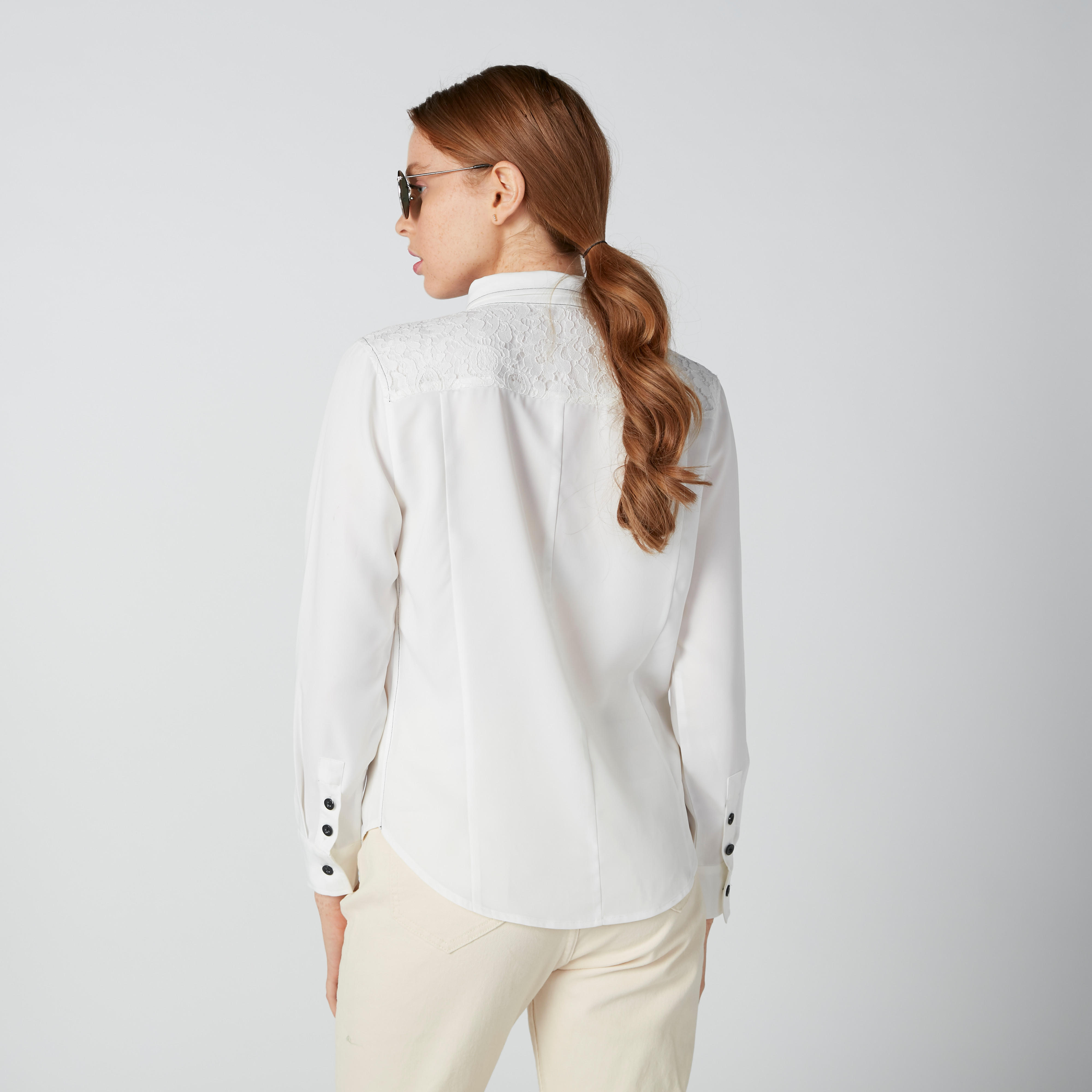 Lace Detail Shirt with Chest Pockets and Long Sleeves-women-clothing-shirtsandblouses-shirts-image-2